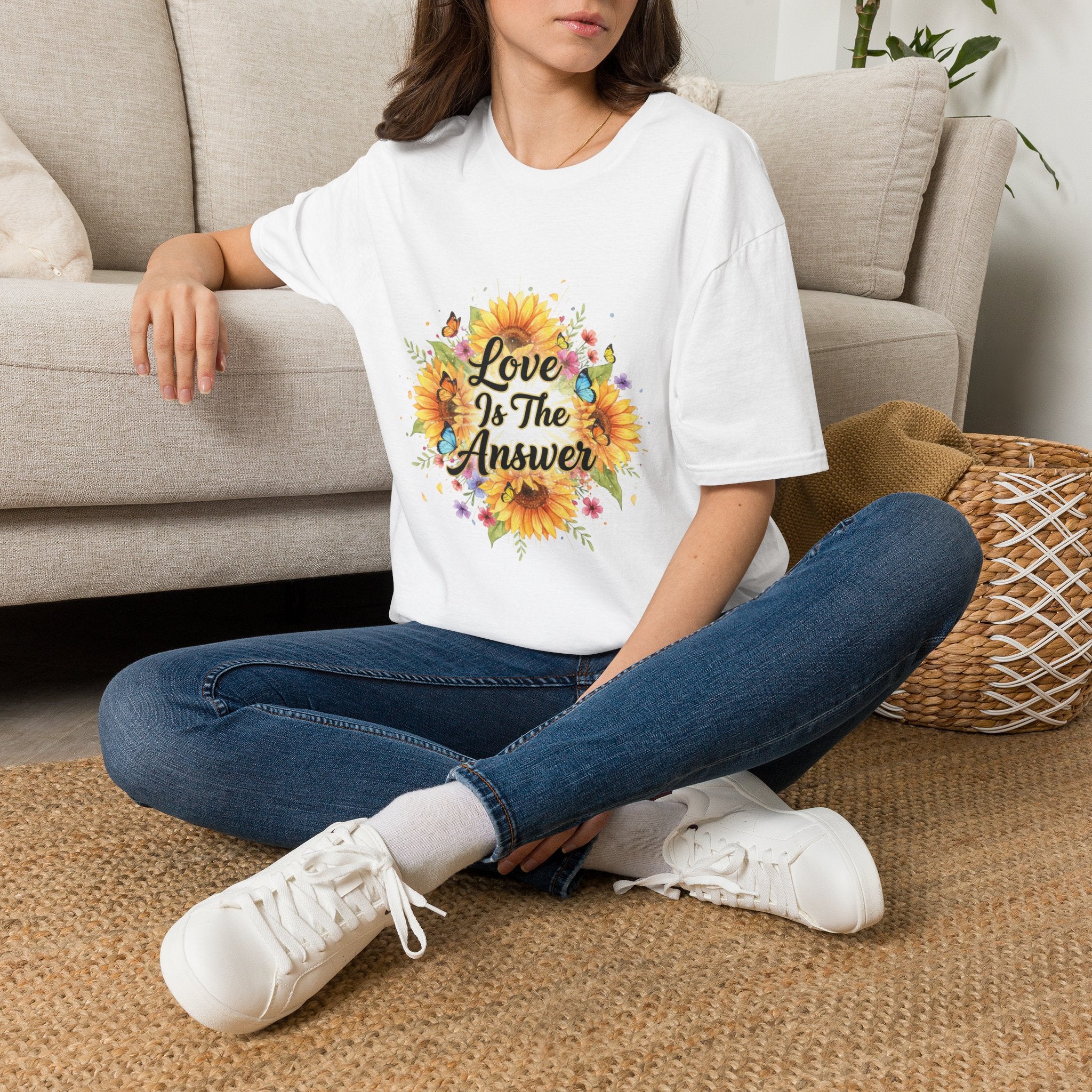 Women's Graphic T-Shirt — Sunflower & Butterfly Print