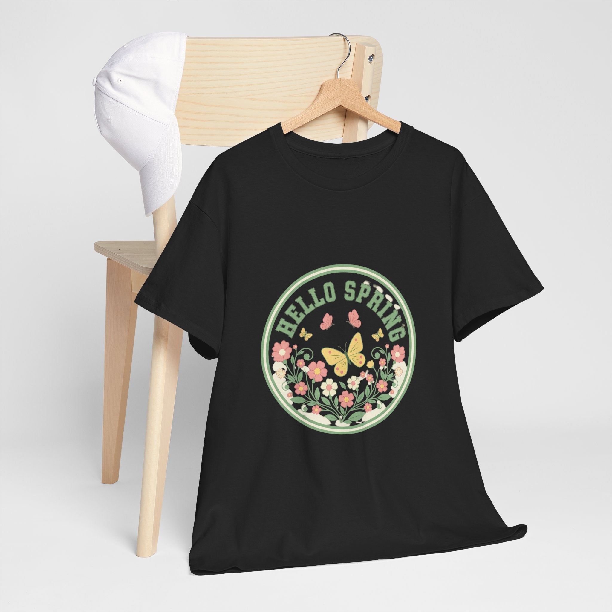 Hello Spring Women's Heavy Cotton Tee - Floral Design for Spring Celebrations