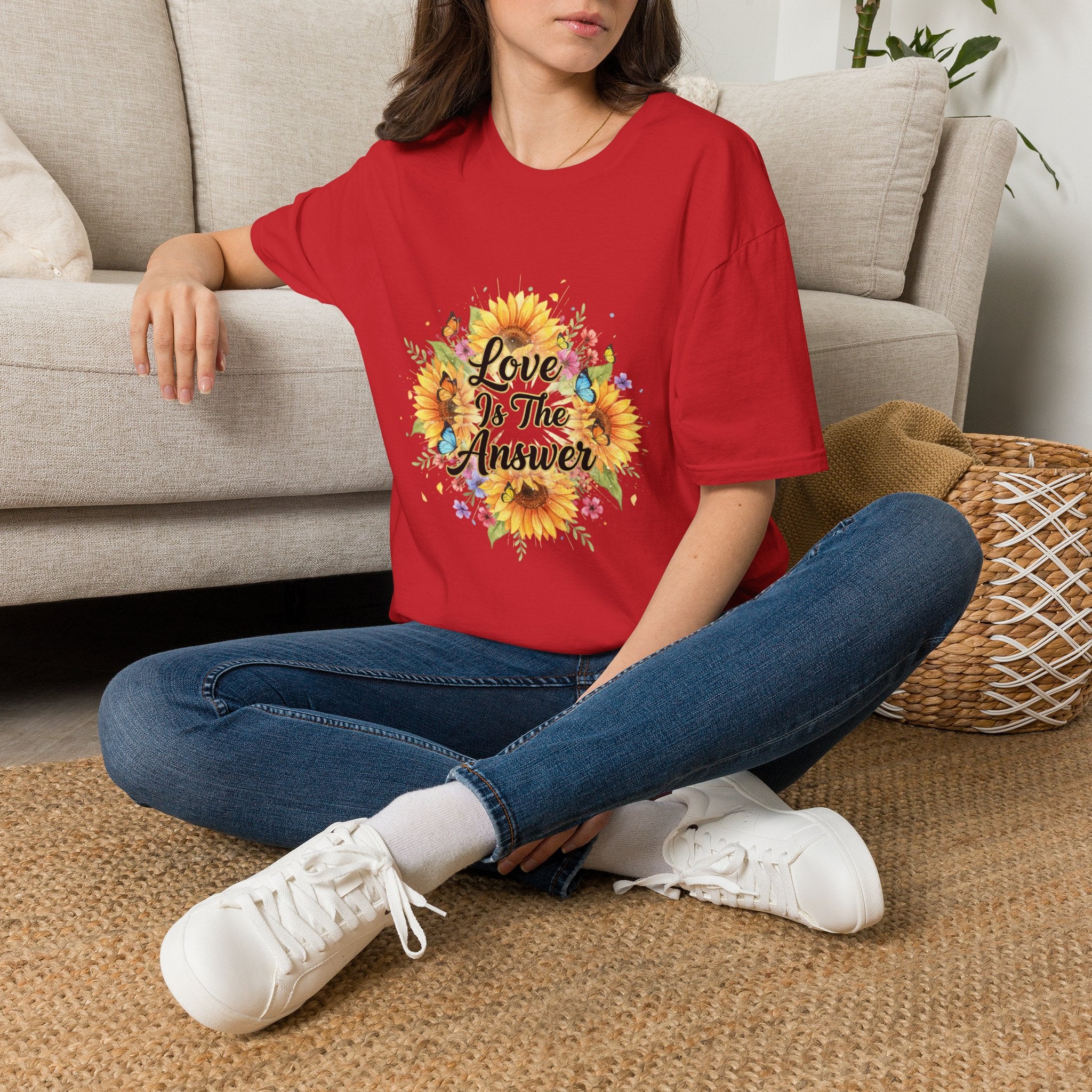Women's Graphic T-Shirt — Sunflower & Butterfly Print