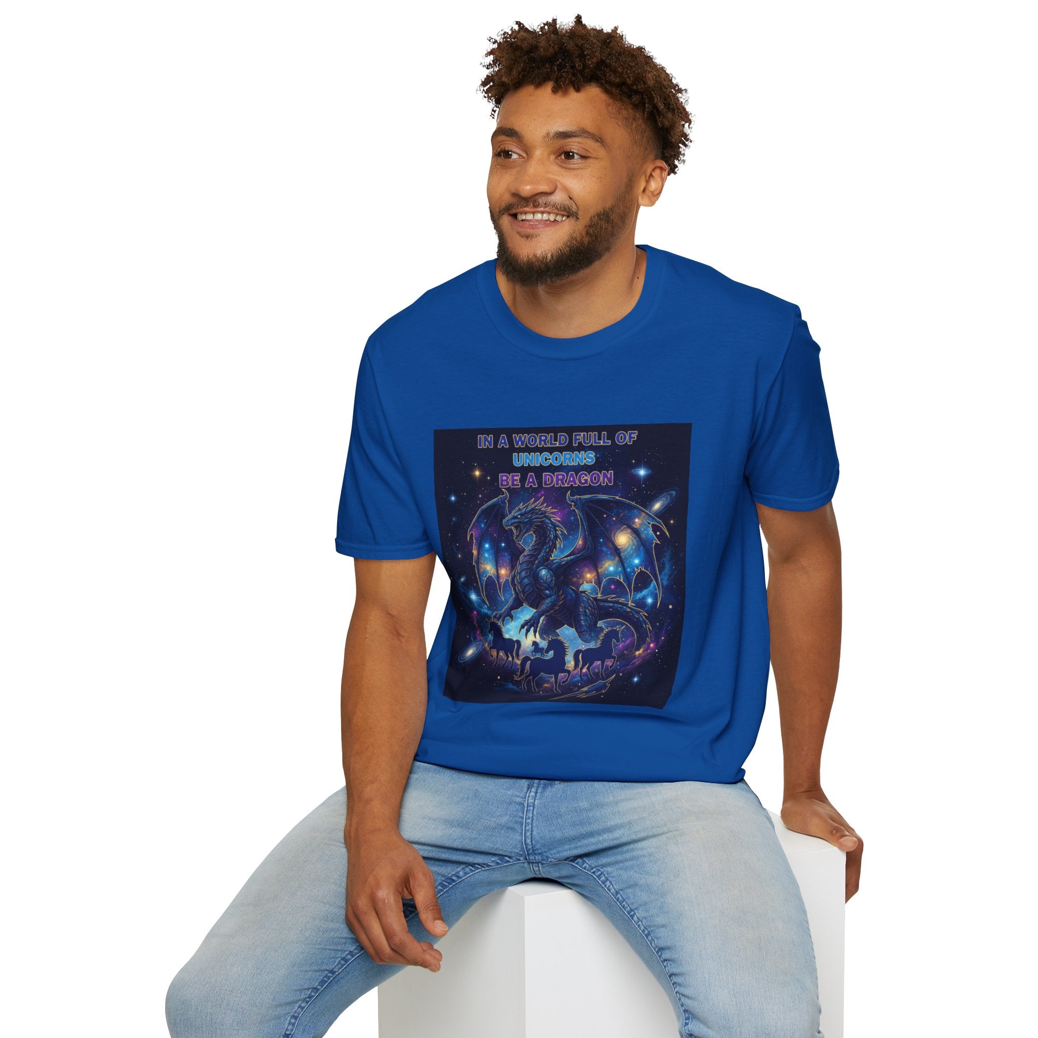 Galaxy Dragon Men's T-Shirt | "In a World Full of Unicorns, Be a Dragon" | DTG Fantasy Tee