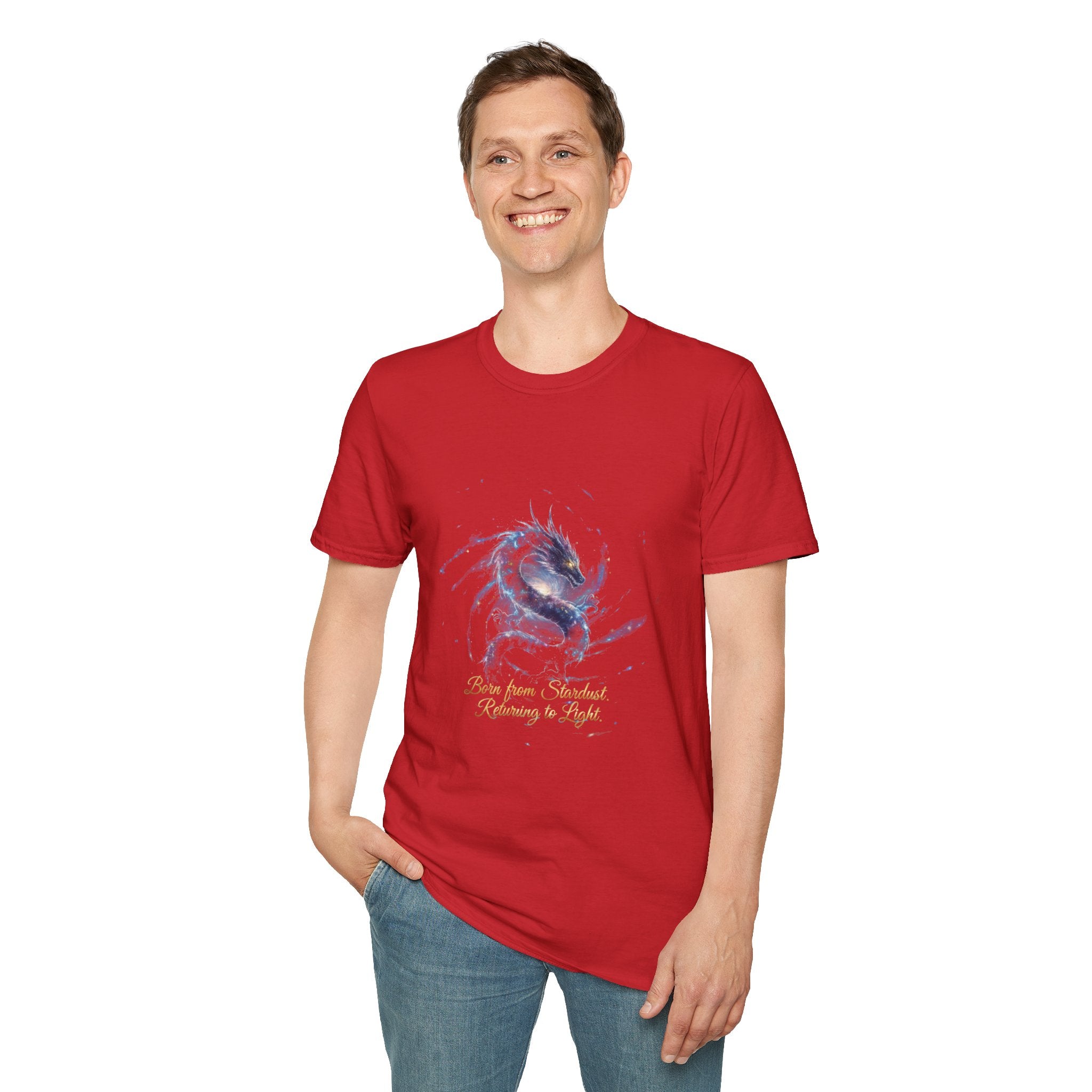 Men's Graphic T-Shirt — Watercolor Dragon with Inspirational Script