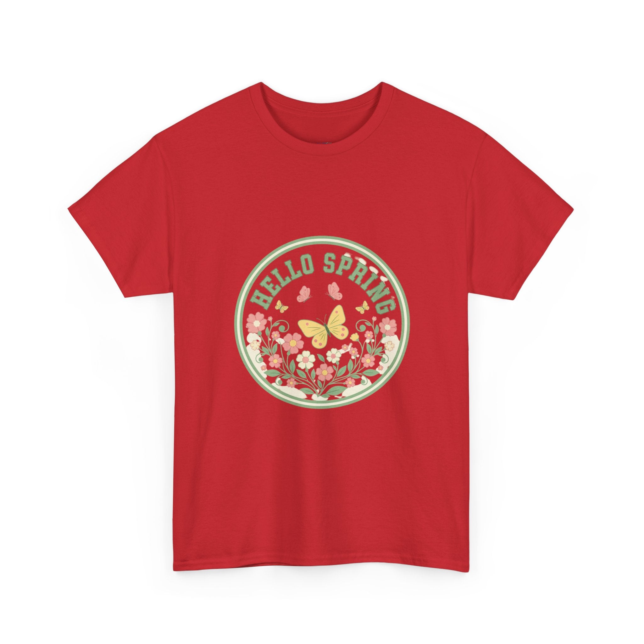 Hello Spring Unisex Heavy Cotton Tee - Floral Design for Spring Celebrations