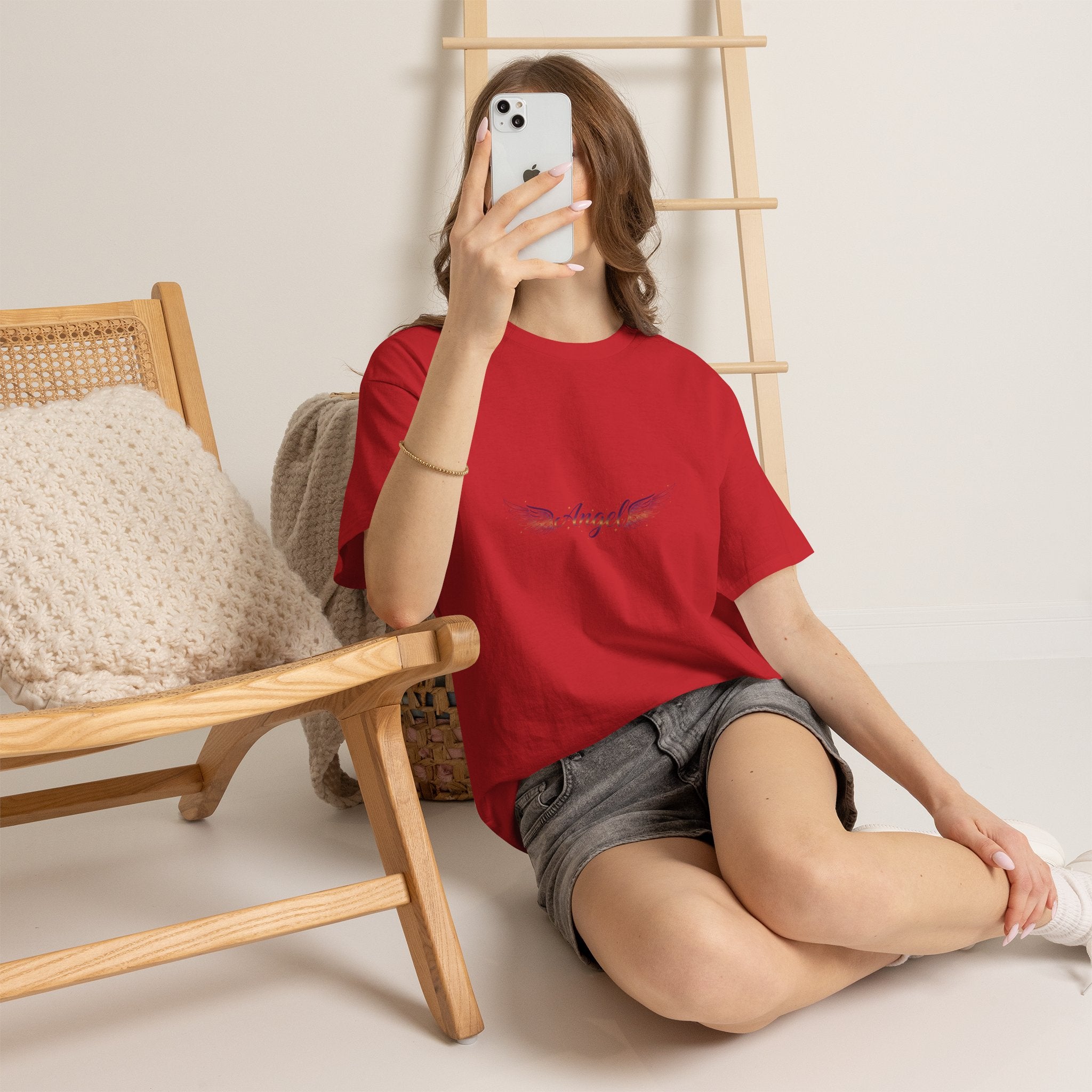 Angel Wings Graphic Tee | Minimal "Angel" Chest Print | Women's DTG T-Shirt