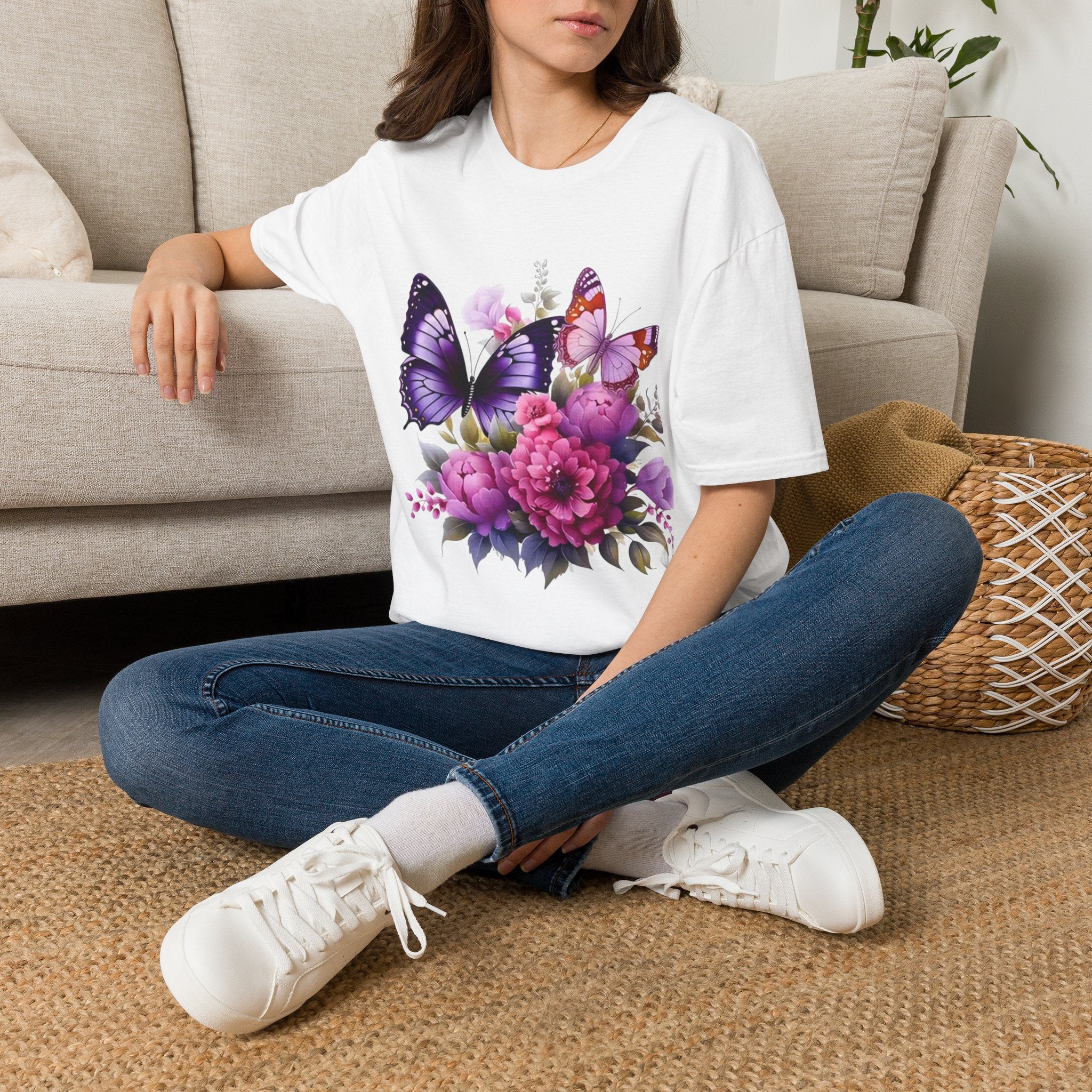 Butterfly Bouquet Women's T-Shirt — Purple Floral Graphic Tee