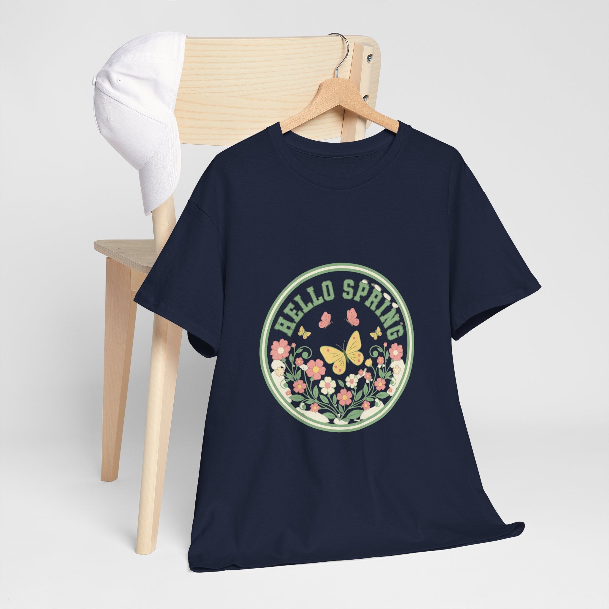 Hello Spring Women's Heavy Cotton Tee - Floral Design for Spring Celebrations