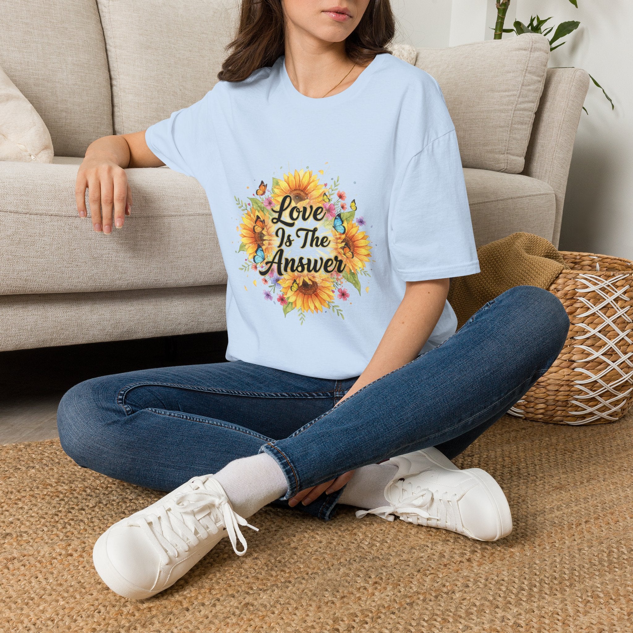 Women's Graphic T-Shirt — Sunflower & Butterfly Print