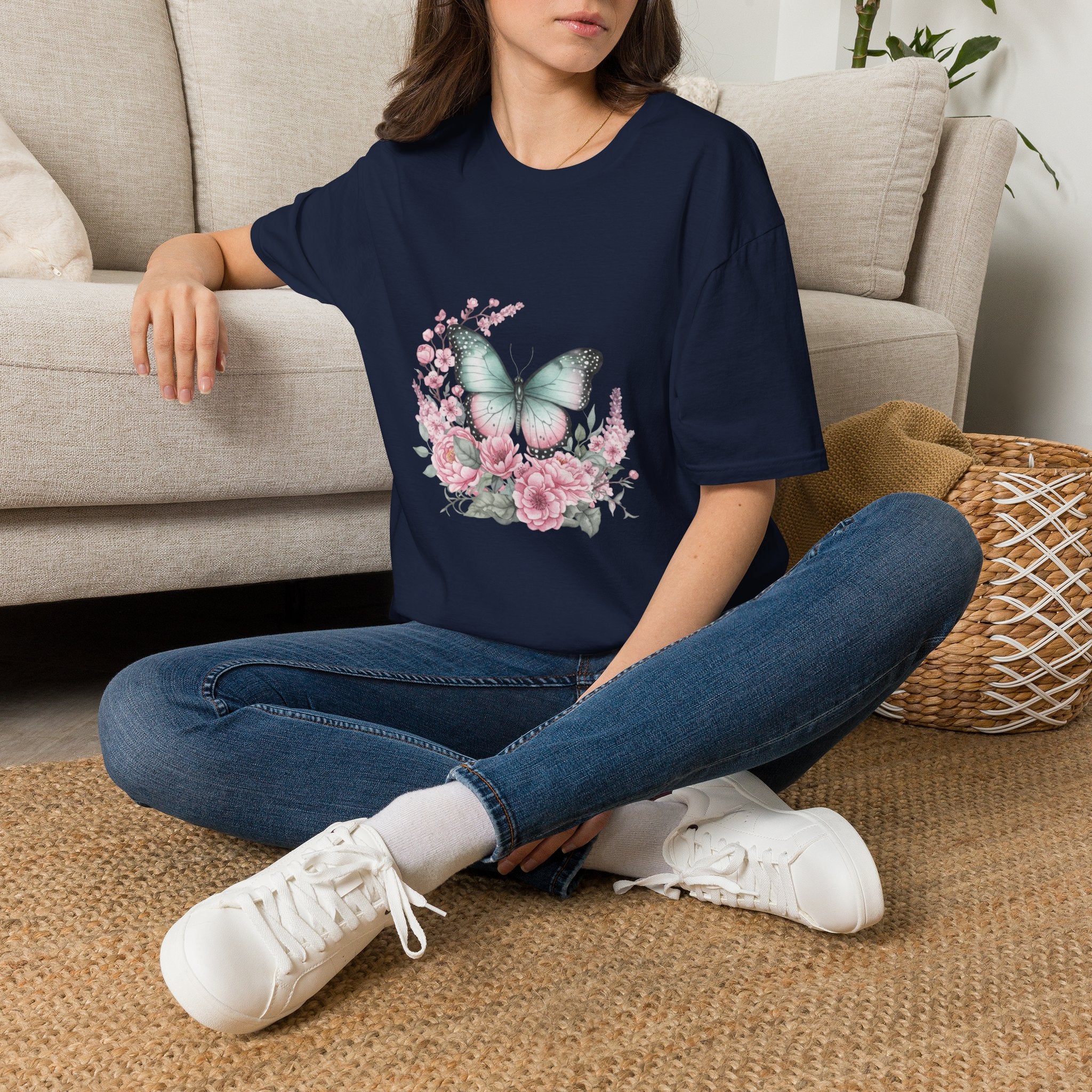 Women's Butterfly Garden T-Shirt — Mint & Blush Floral Tee