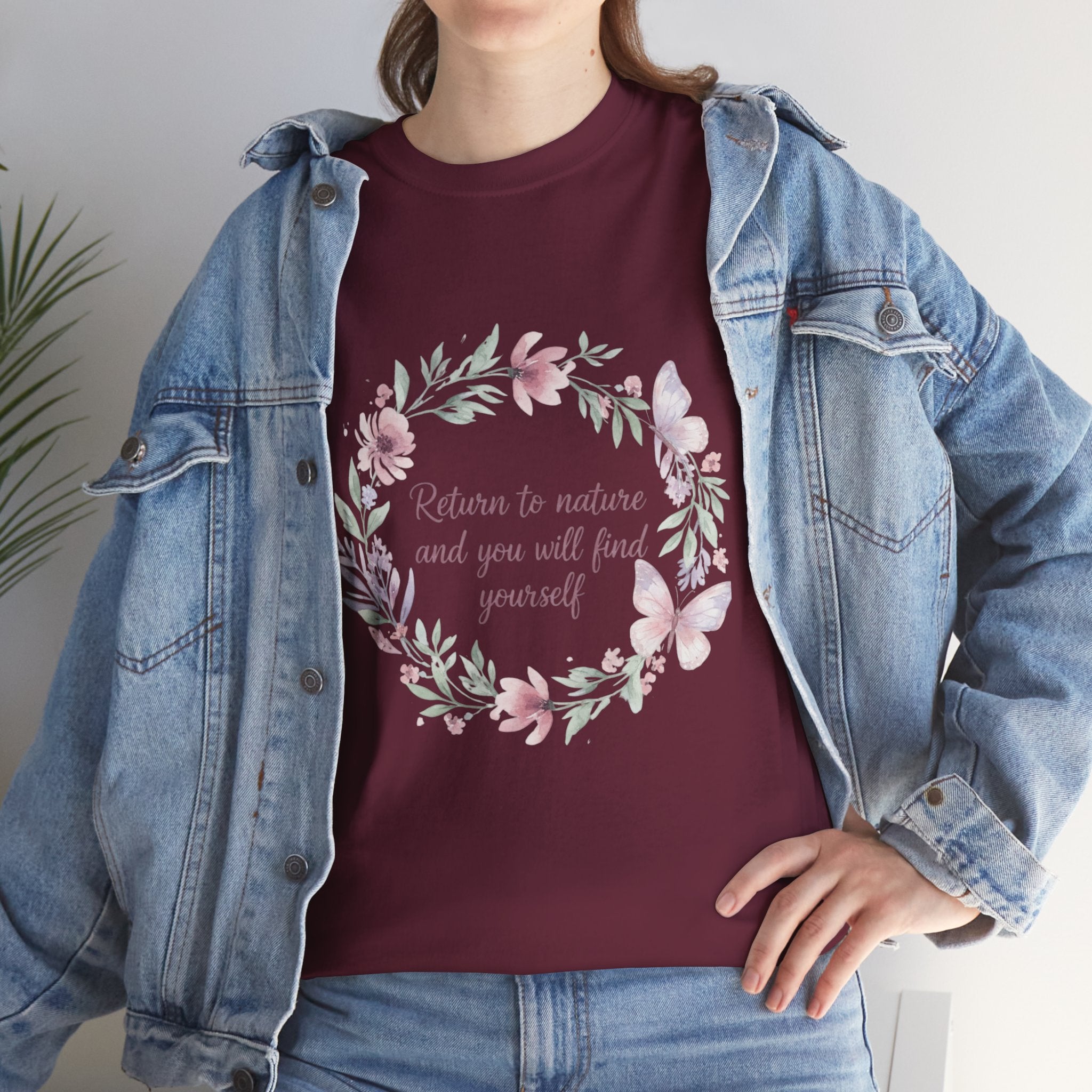 Return to Nature Floral Wreath Women's T-Shirt — DTG Printed Botanical Tee