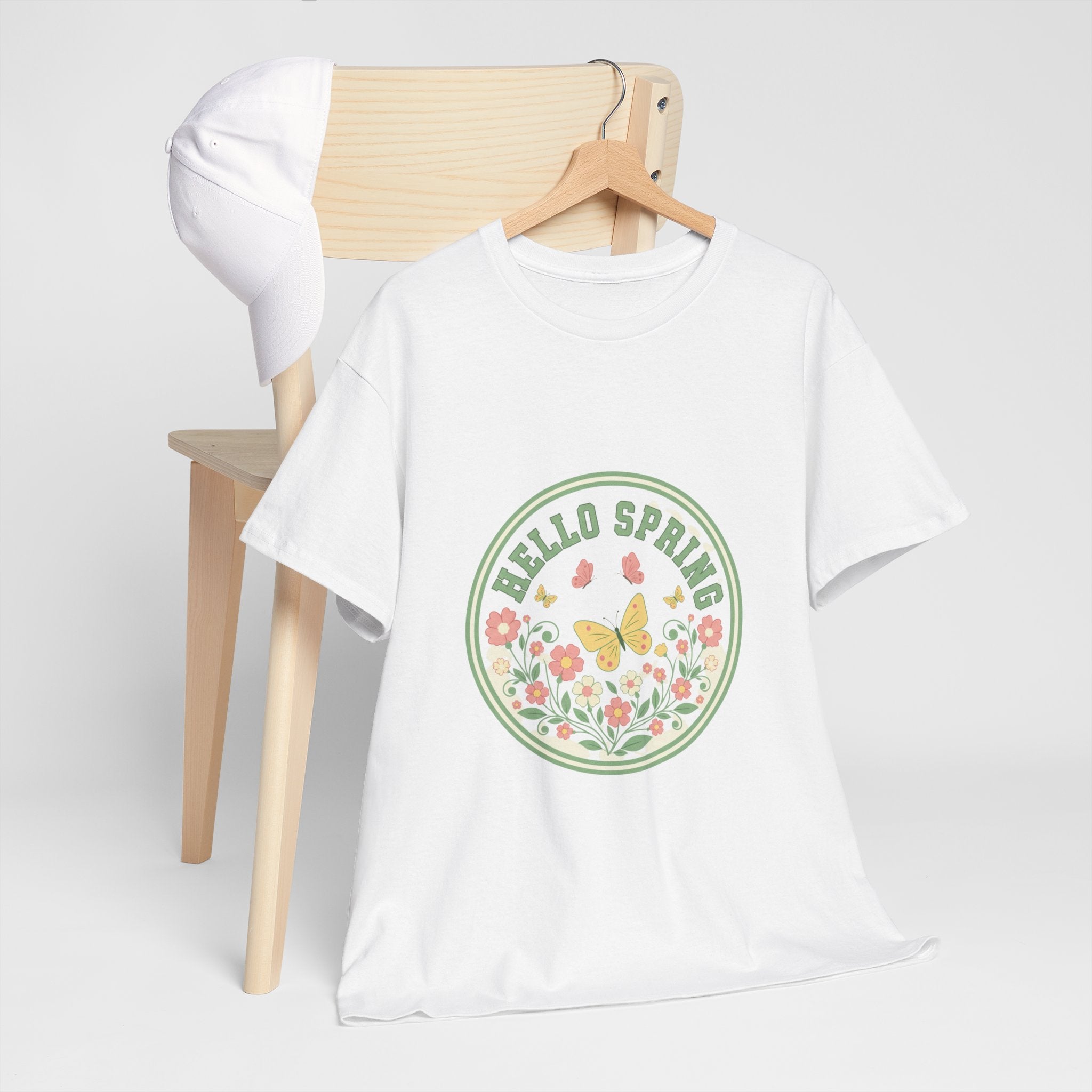 Hello Spring Women's Heavy Cotton Tee - Floral Design for Spring Celebrations