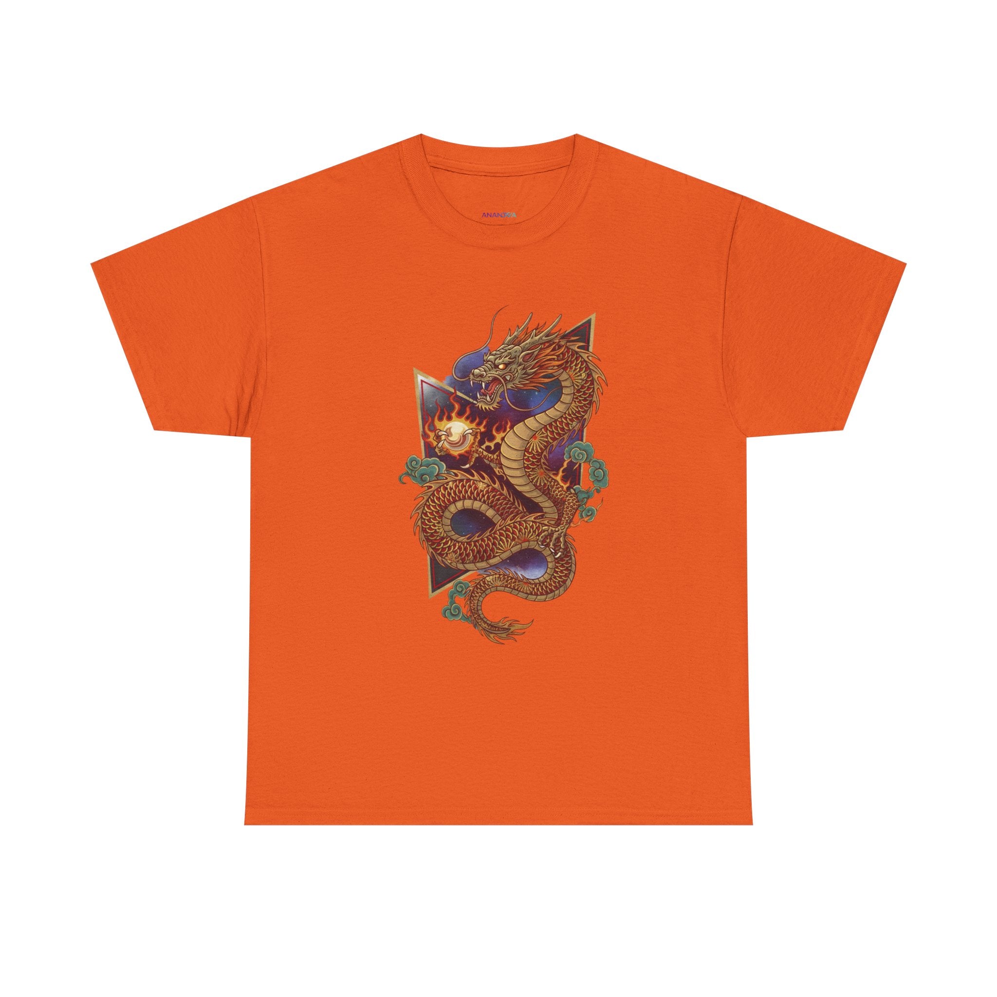 Dragon Graphic Men's T-Shirt — DTG Printed Vintage Gold Oriental Cotton Tee