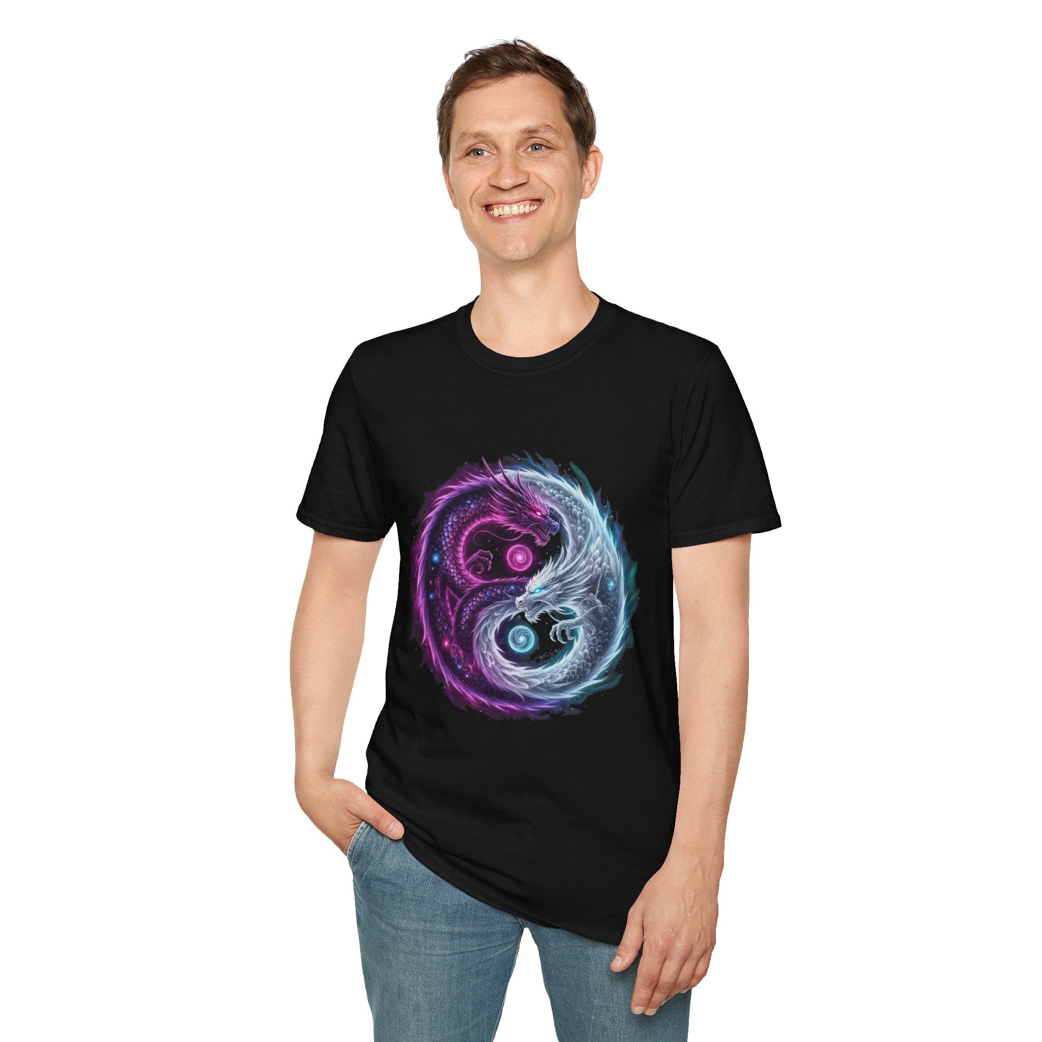 Yin Yang Dragon T-Shirt — Cosmic Fantasy Graphic Tee for Men