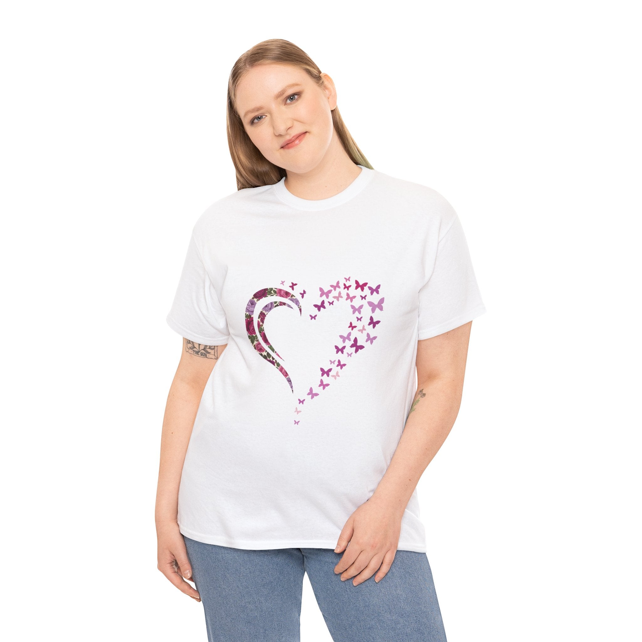 Butterfly Heart Tee — Women's Floral Heart Graphic T-Shirt