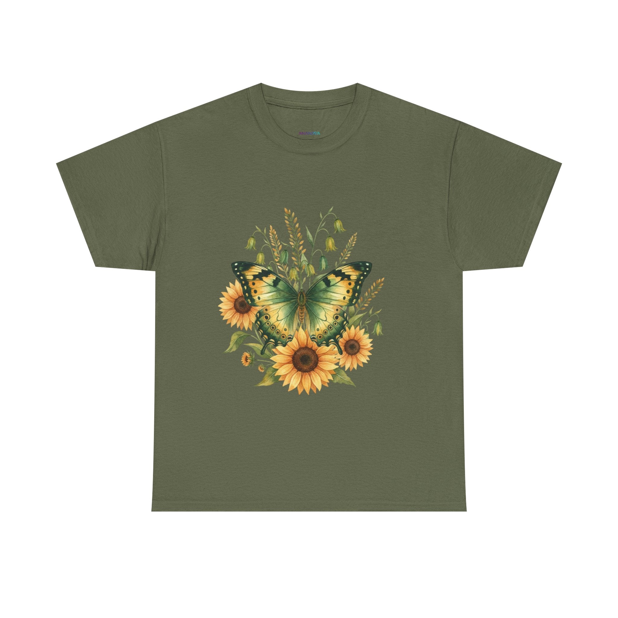 Butterfly & Sunflower Tee — Women's Nature Floral Graphic T-Shirt