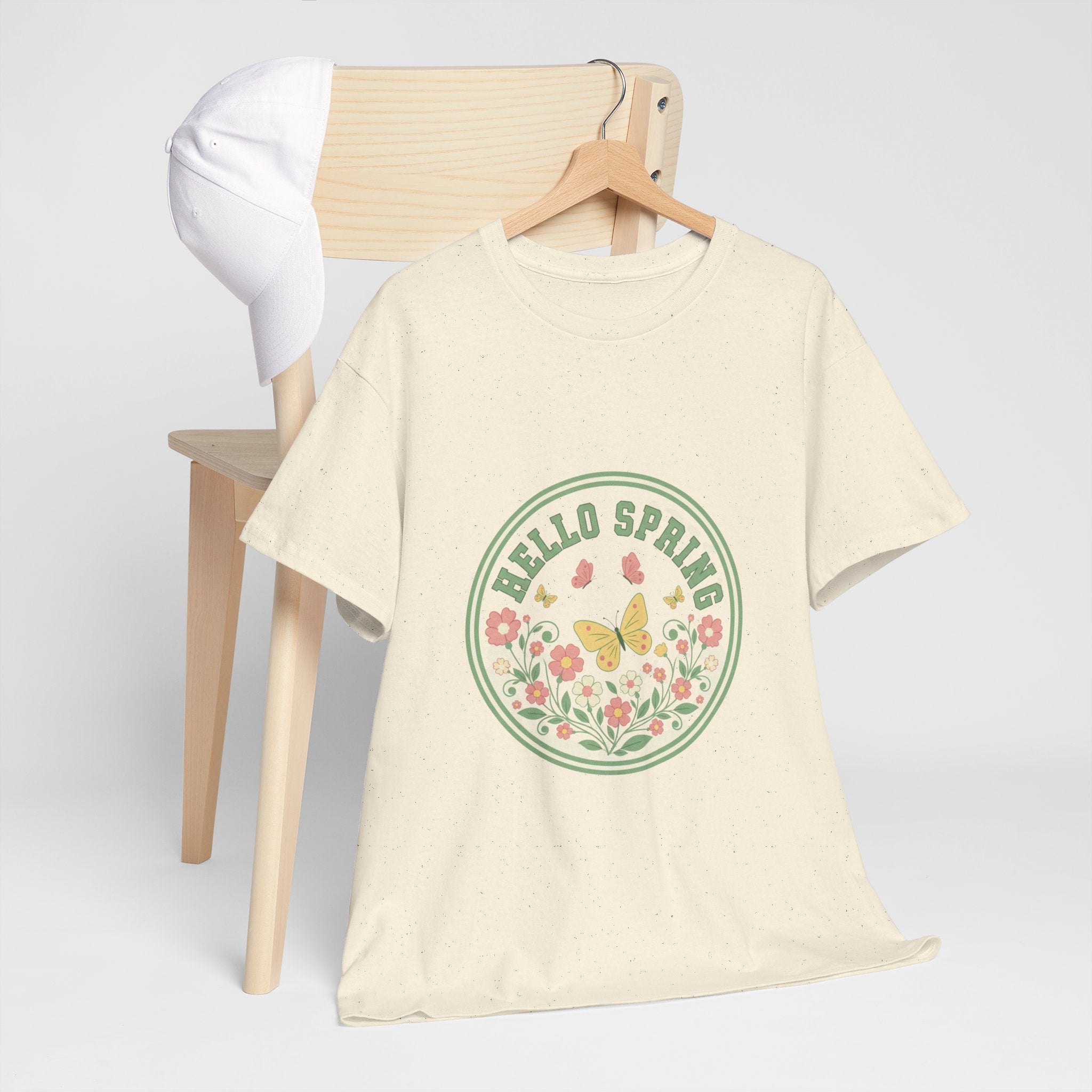 Hello Spring Women's Heavy Cotton Tee - Floral Design for Spring Celebrations