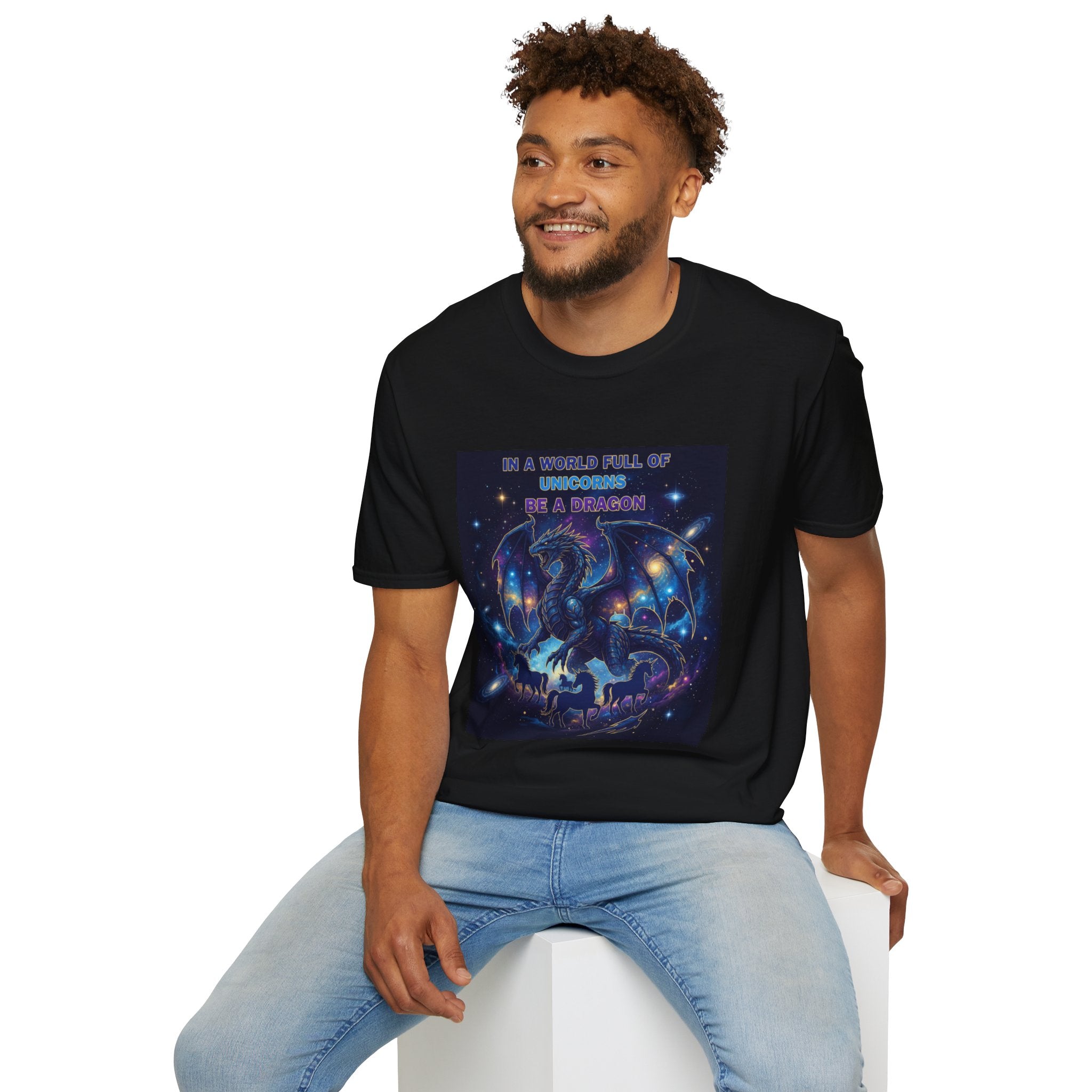 Galaxy Dragon Men's T-Shirt | "In a World Full of Unicorns, Be a Dragon" | DTG Fantasy Tee