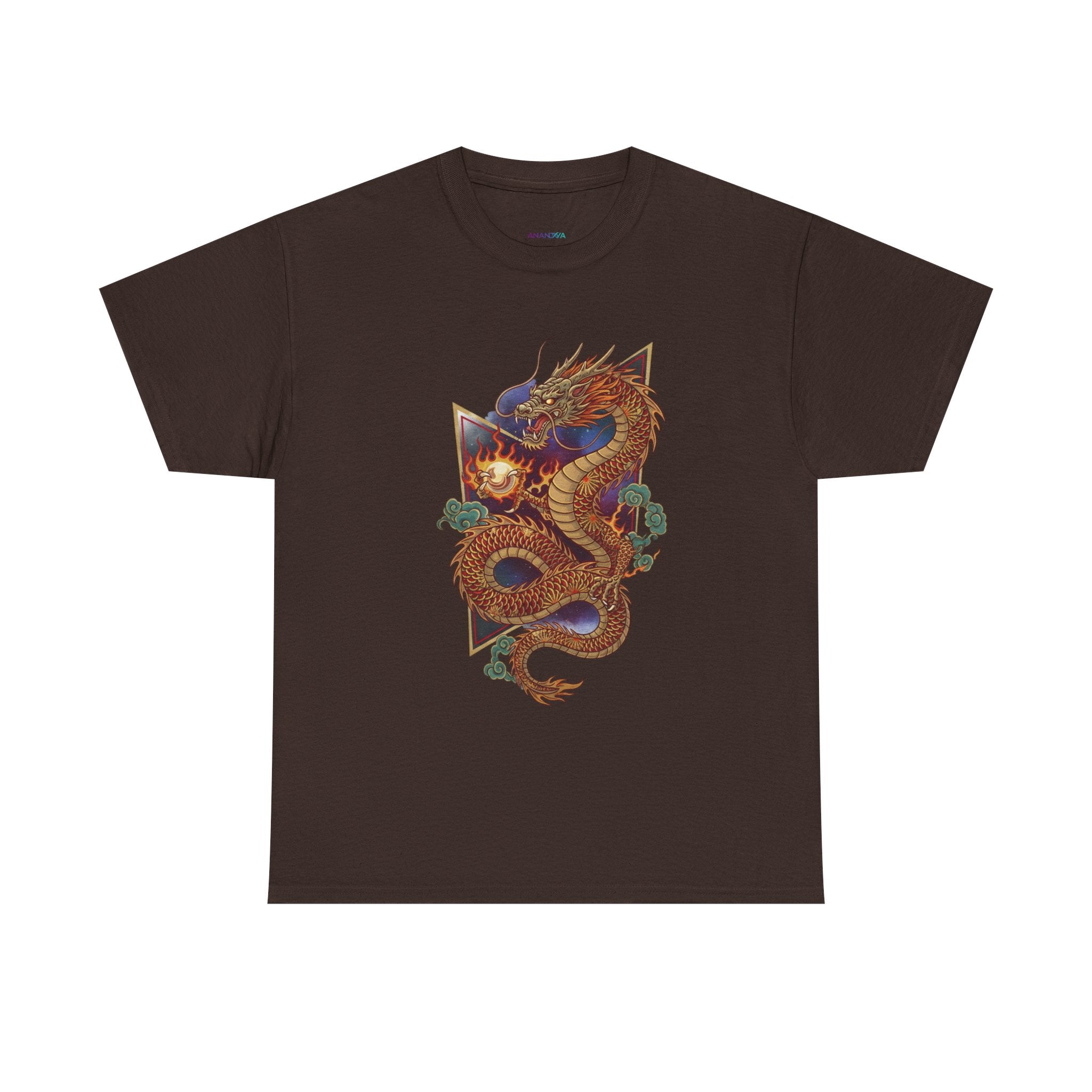 Dragon Graphic Men's T-Shirt — DTG Printed Vintage Gold Oriental Cotton Tee