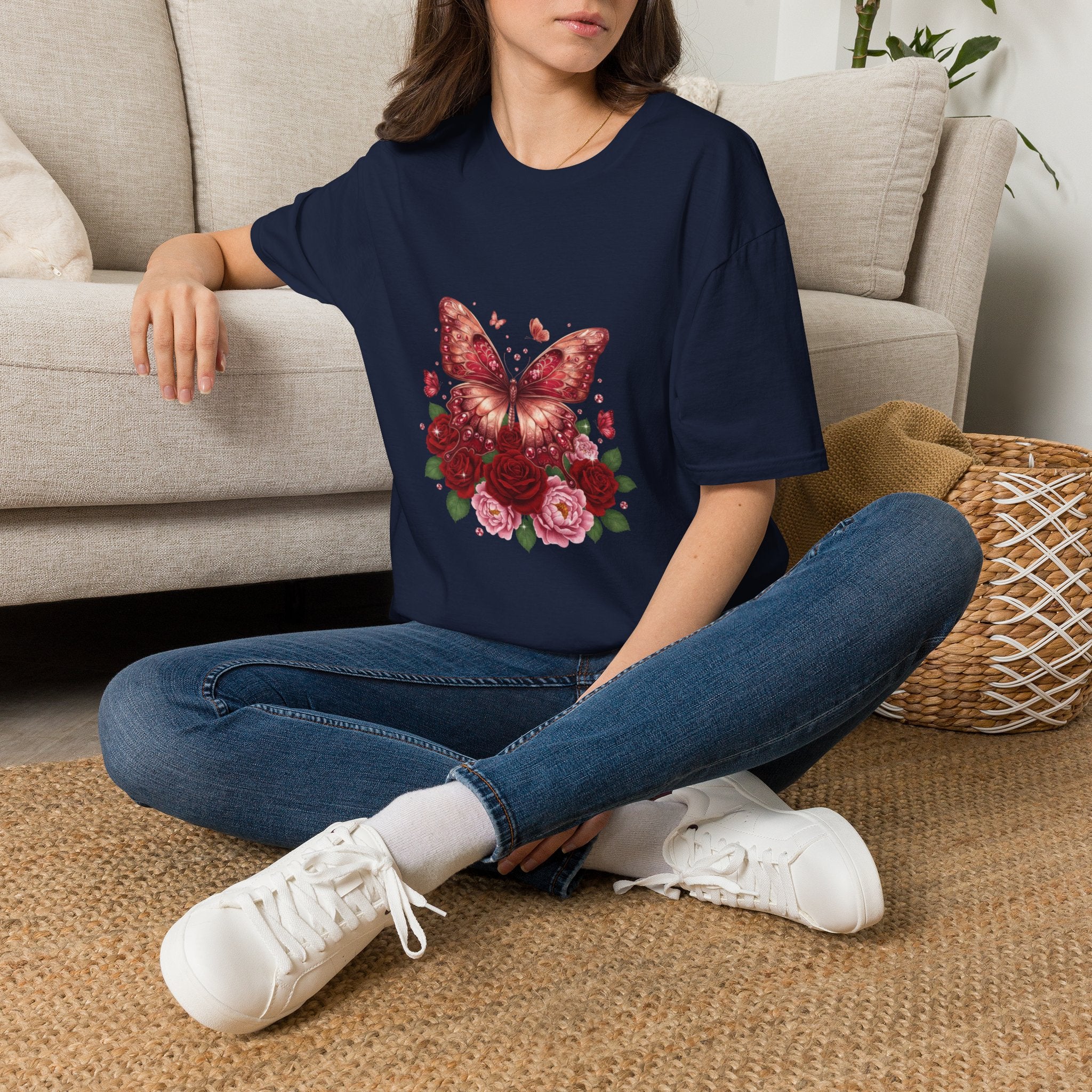 Women's Butterfly Rose T-Shirt — Vintage Floral Graphic Tee