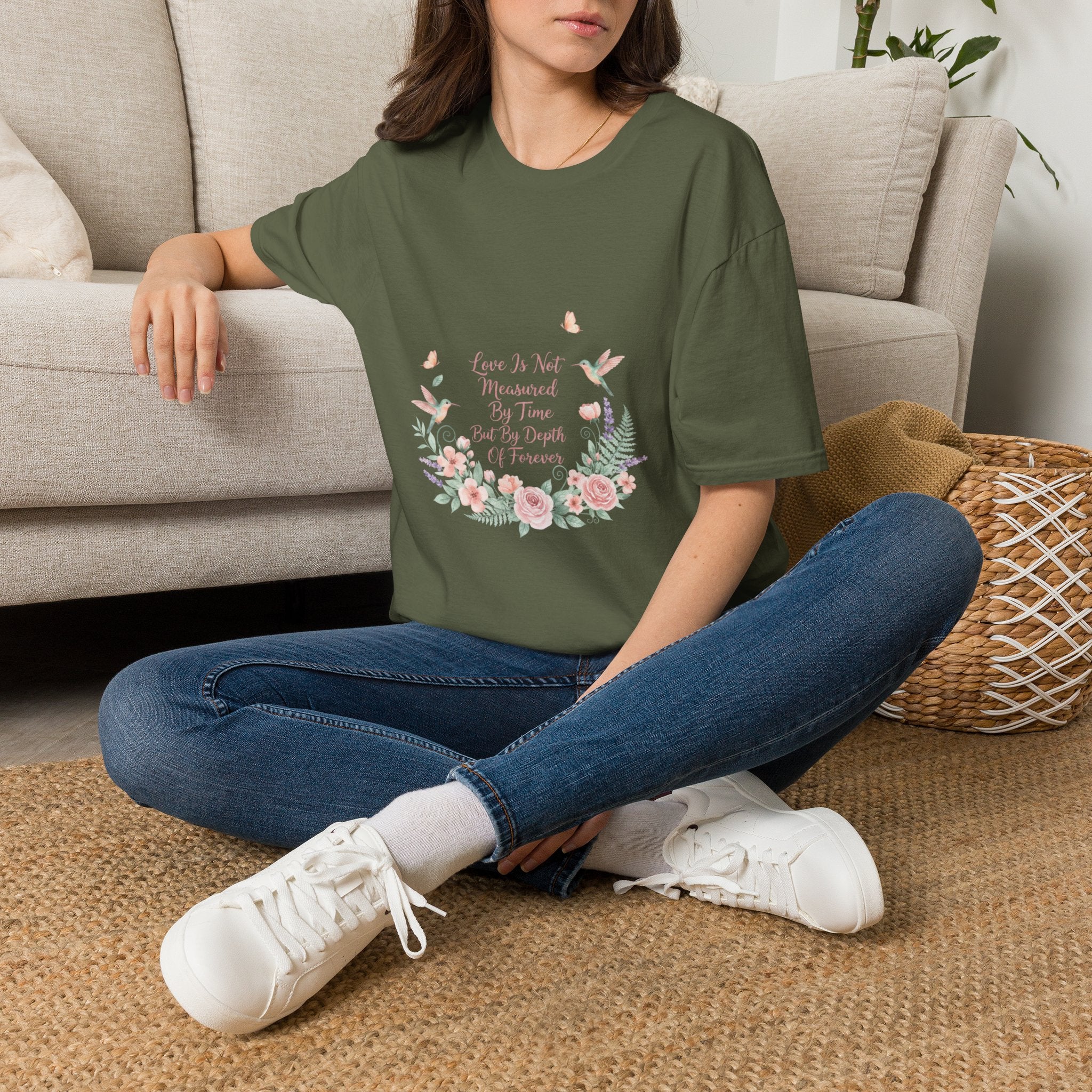 Women's Floral Quote T-Shirt — Love Is Not Measured By Time