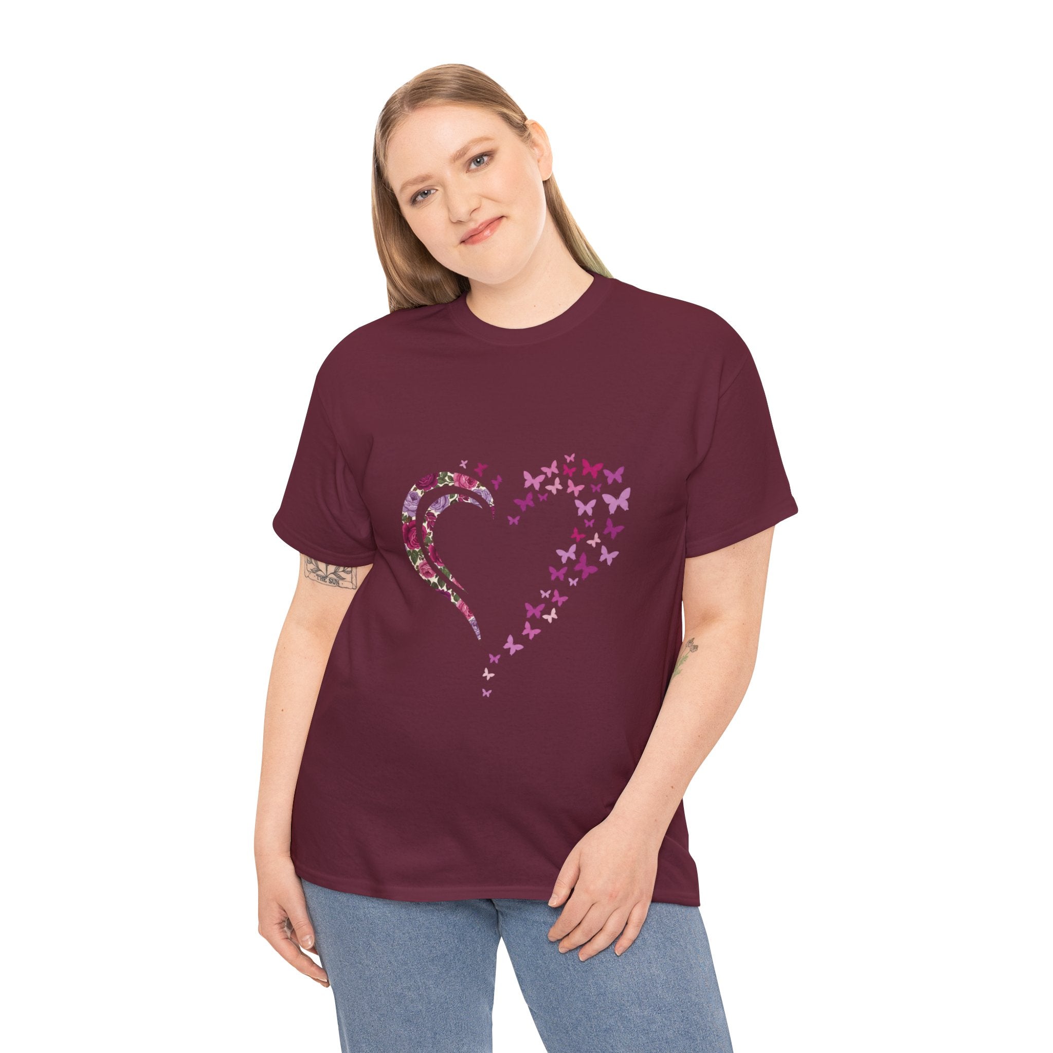 Butterfly Heart Tee — Women's Floral Heart Graphic T-Shirt