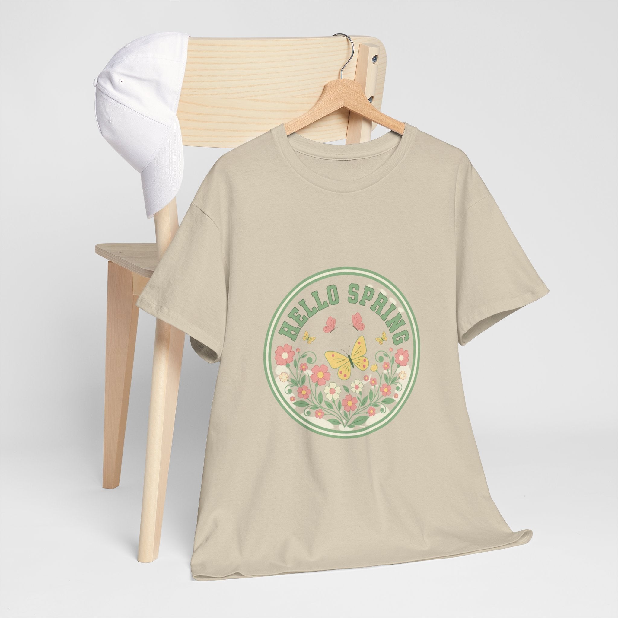 Hello Spring Women's Heavy Cotton Tee - Floral Design for Spring Celebrations