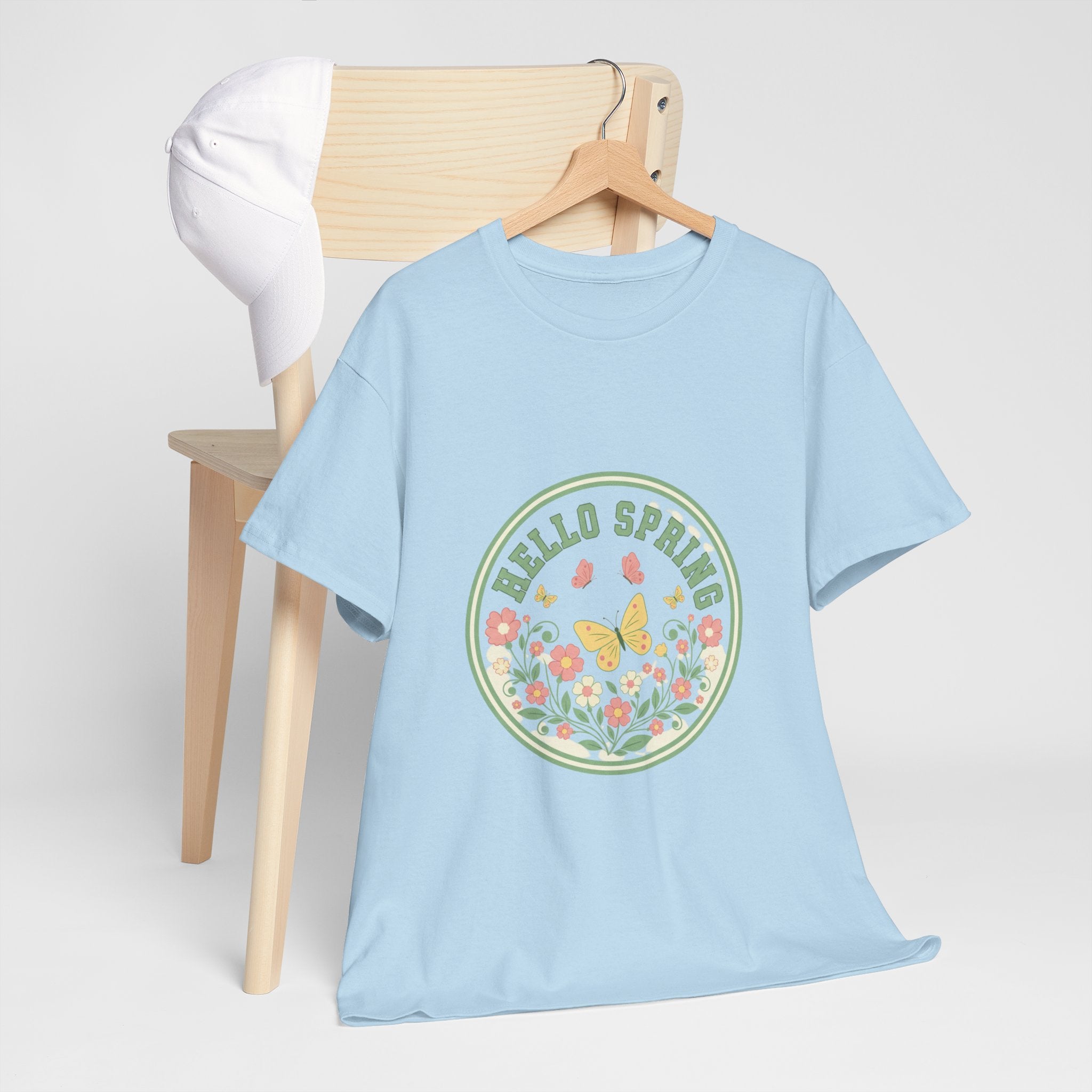 Hello Spring Women's Heavy Cotton Tee - Floral Design for Spring Celebrations