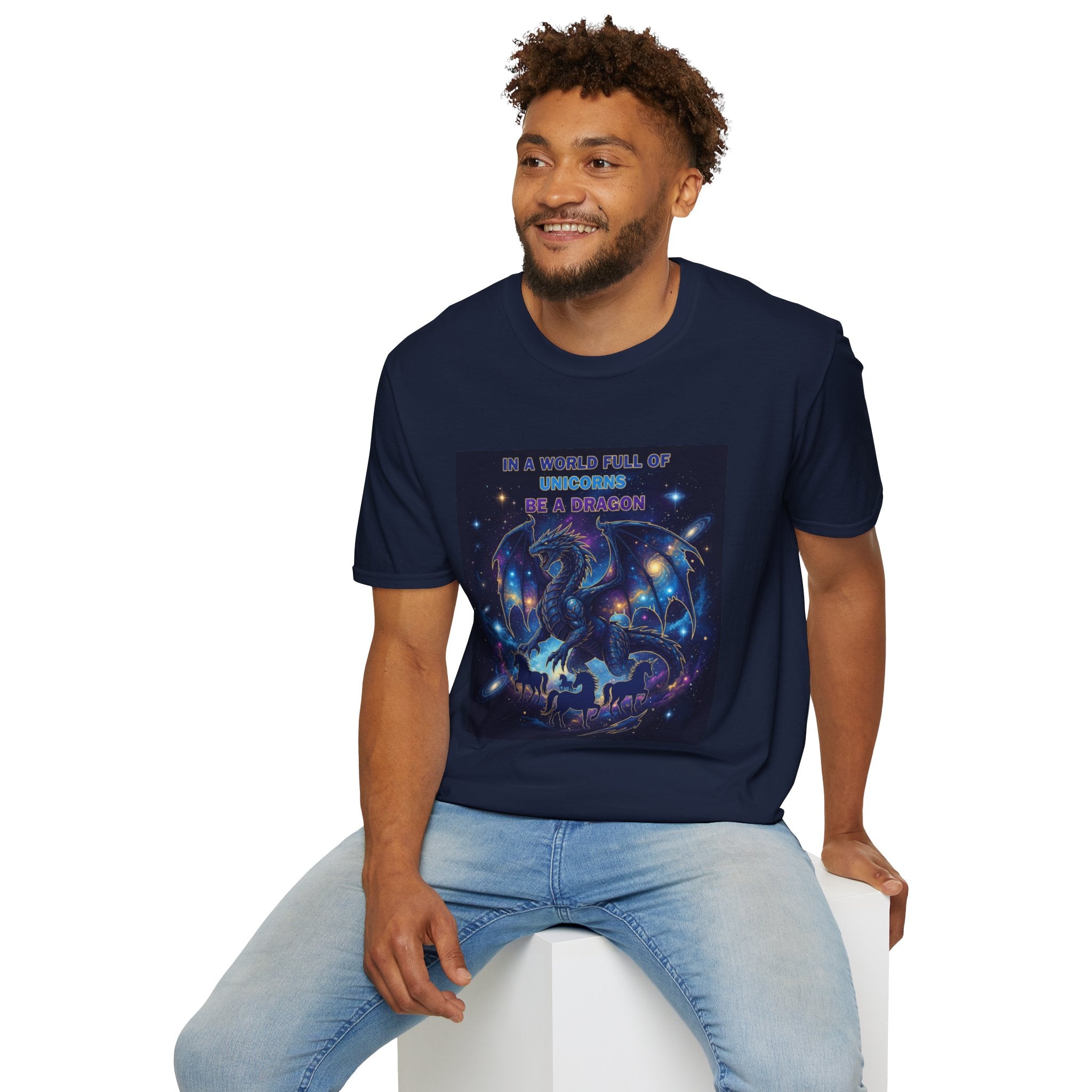 Galaxy Dragon Men's T-Shirt | "In a World Full of Unicorns, Be a Dragon" | DTG Fantasy Tee
