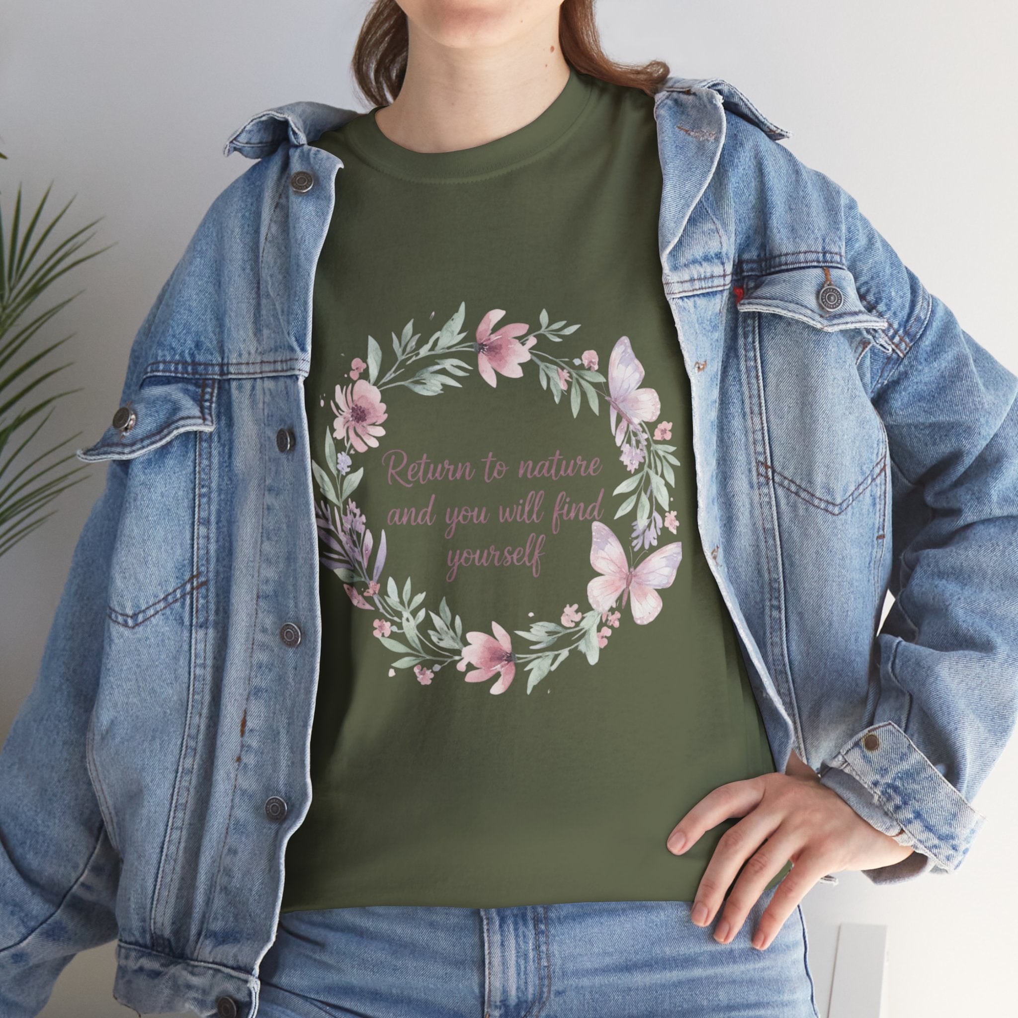 Return to Nature Floral Wreath Women's T-Shirt — DTG Printed Botanical Tee