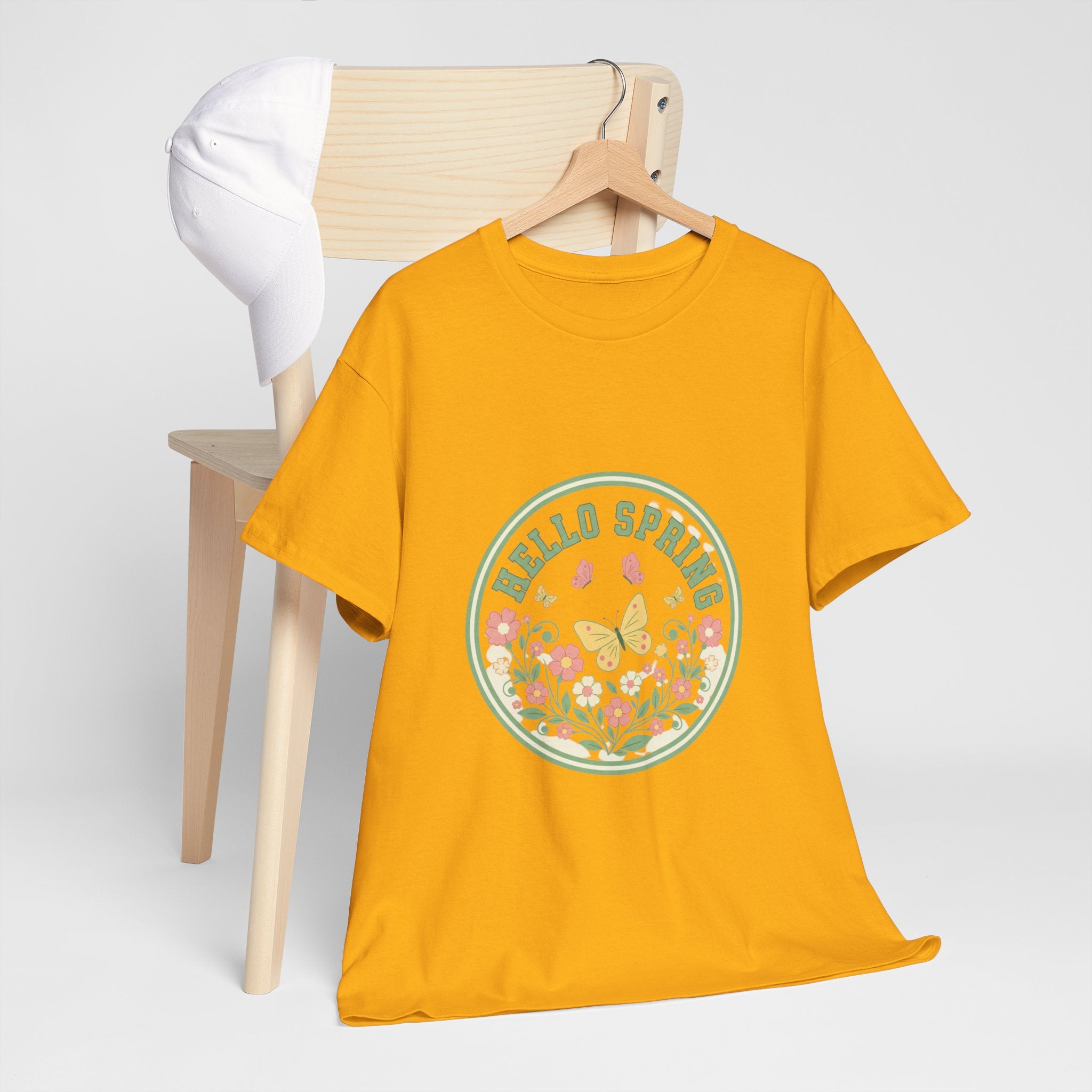 Hello Spring Women's Heavy Cotton Tee - Floral Design for Spring Celebrations