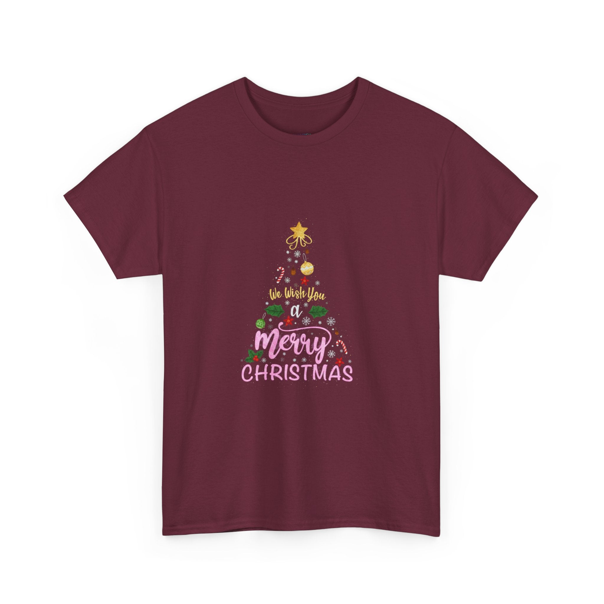 Merry Christmas Tree Graphic Tee | Festive Ornament Holiday Shirt | Unisex DTG