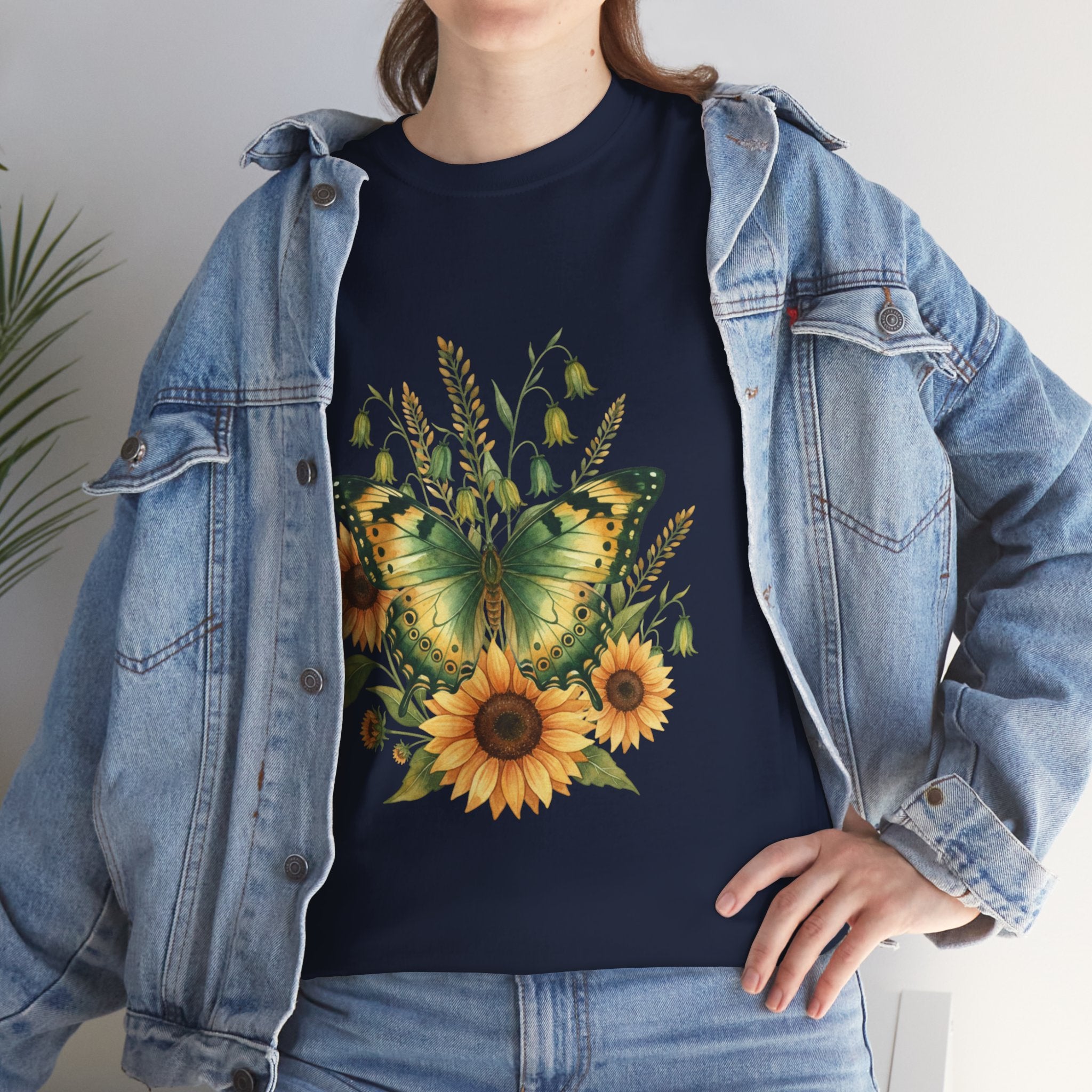 Butterfly & Sunflower Tee — Women's Nature Floral Graphic T-Shirt