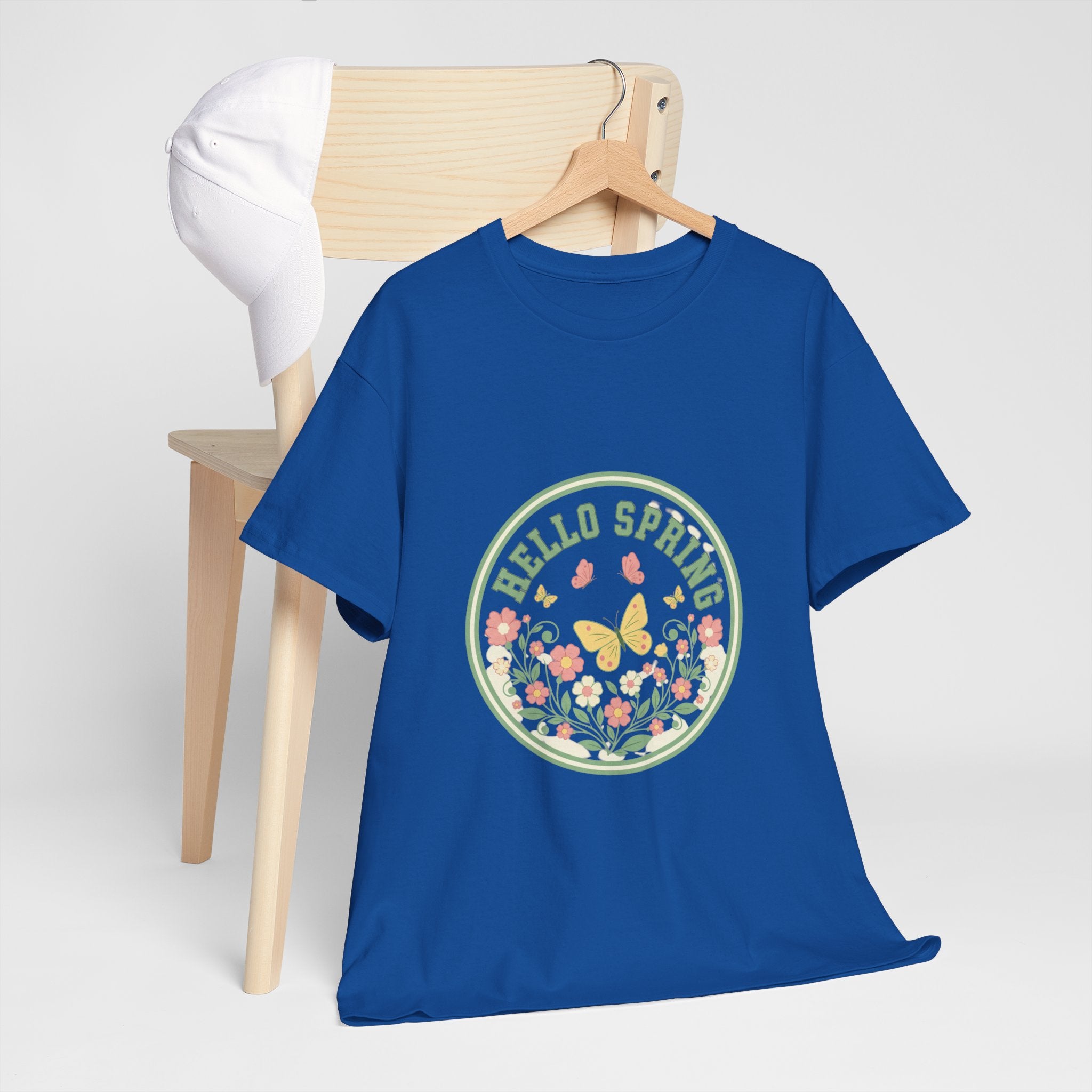 Hello Spring Women's Heavy Cotton Tee - Floral Design for Spring Celebrations