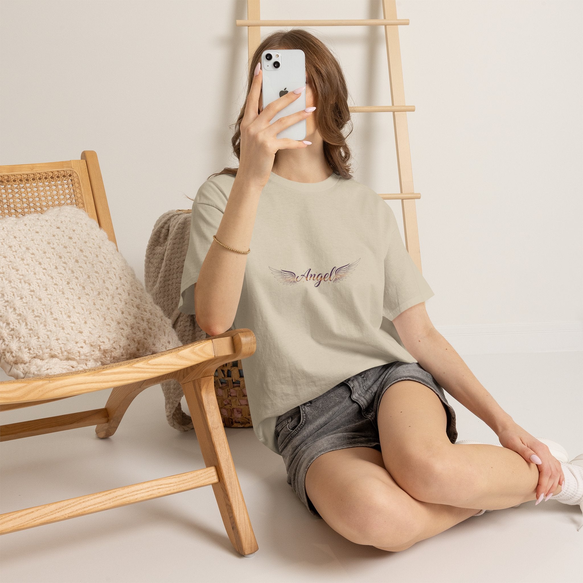 Angel Wings Graphic Tee | Minimal "Angel" Chest Print | Women's DTG T-Shirt