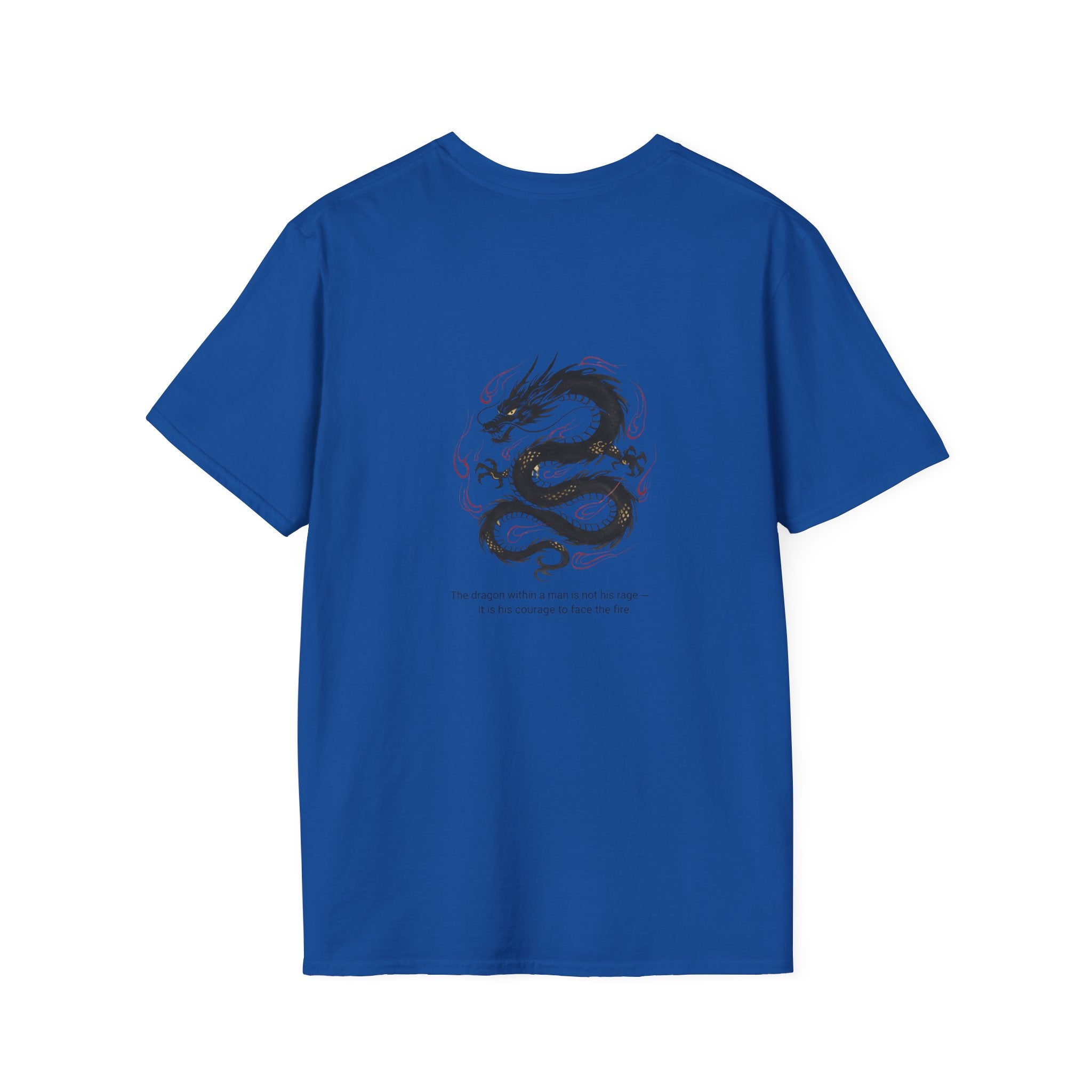 Men's Graphic Tee — Black Ink Asian Dragon Illustration with Chest Emblem