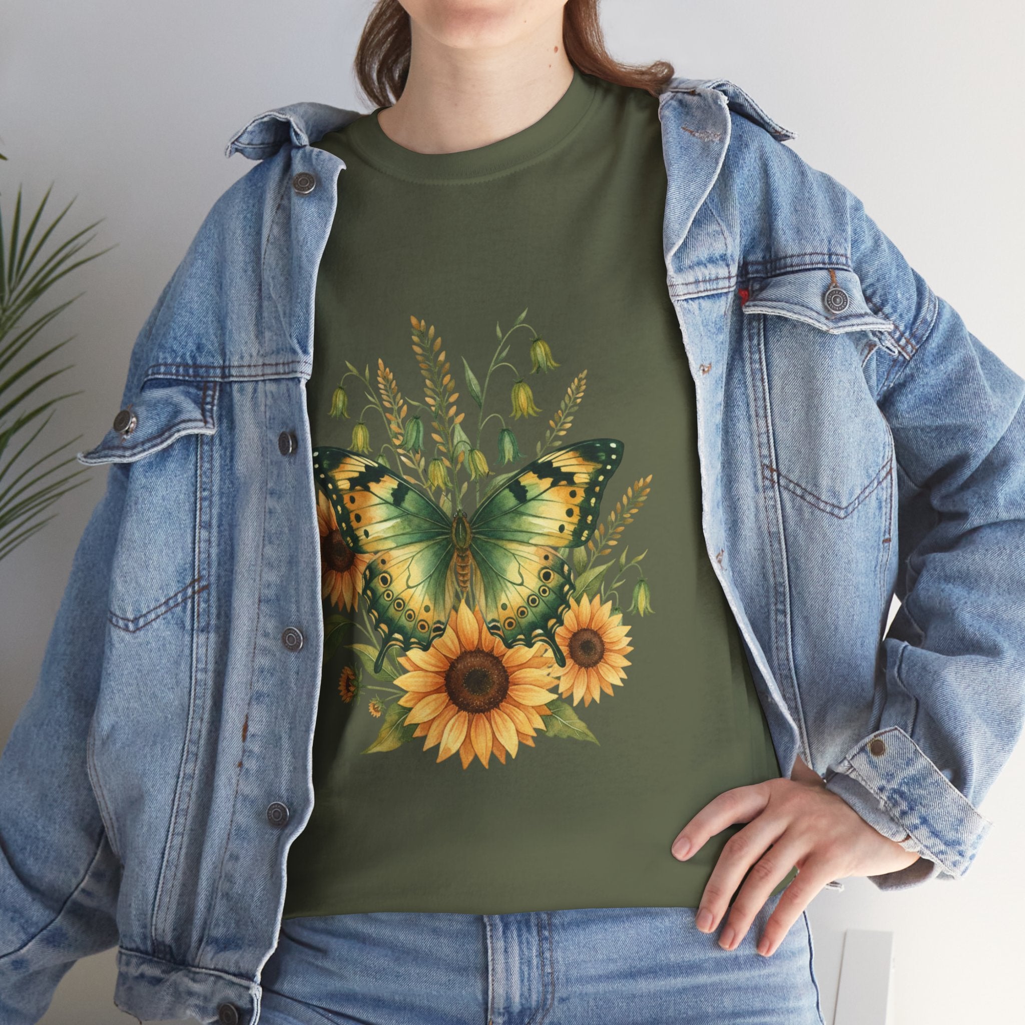 Butterfly & Sunflower Tee — Women's Nature Floral Graphic T-Shirt