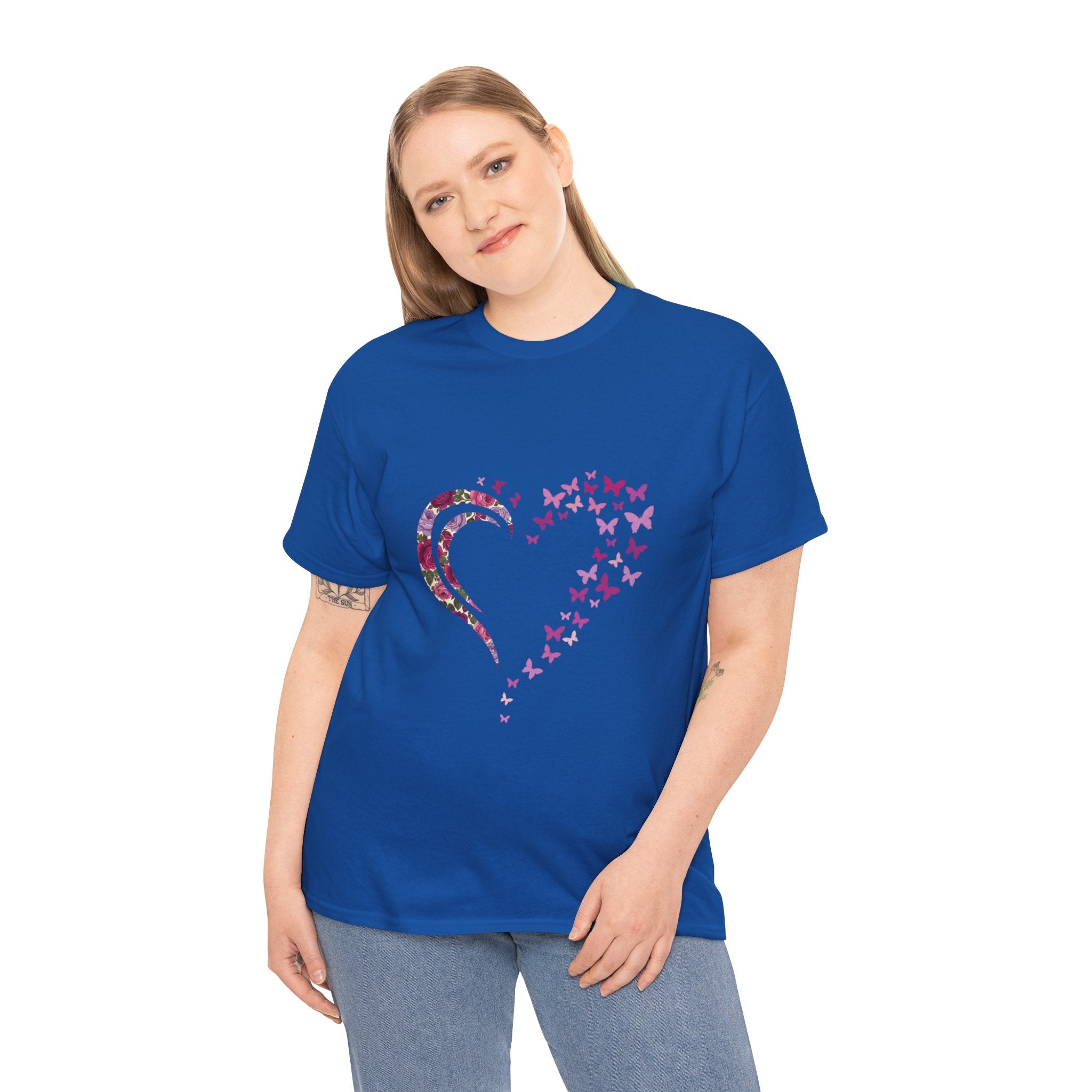 Butterfly Heart Tee — Women's Floral Heart Graphic T-Shirt