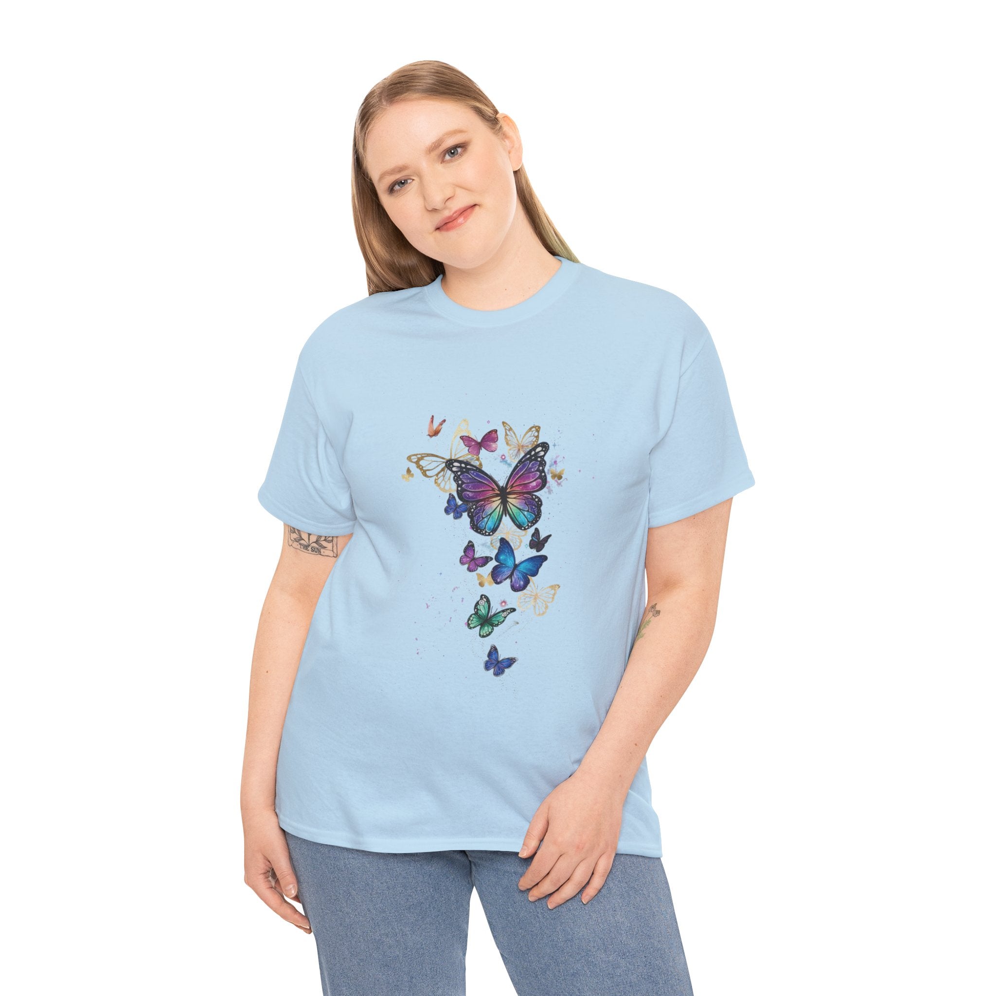 Butterfly Cascade Women's Graphic T-Shirt — DTG Floral Flutter Print