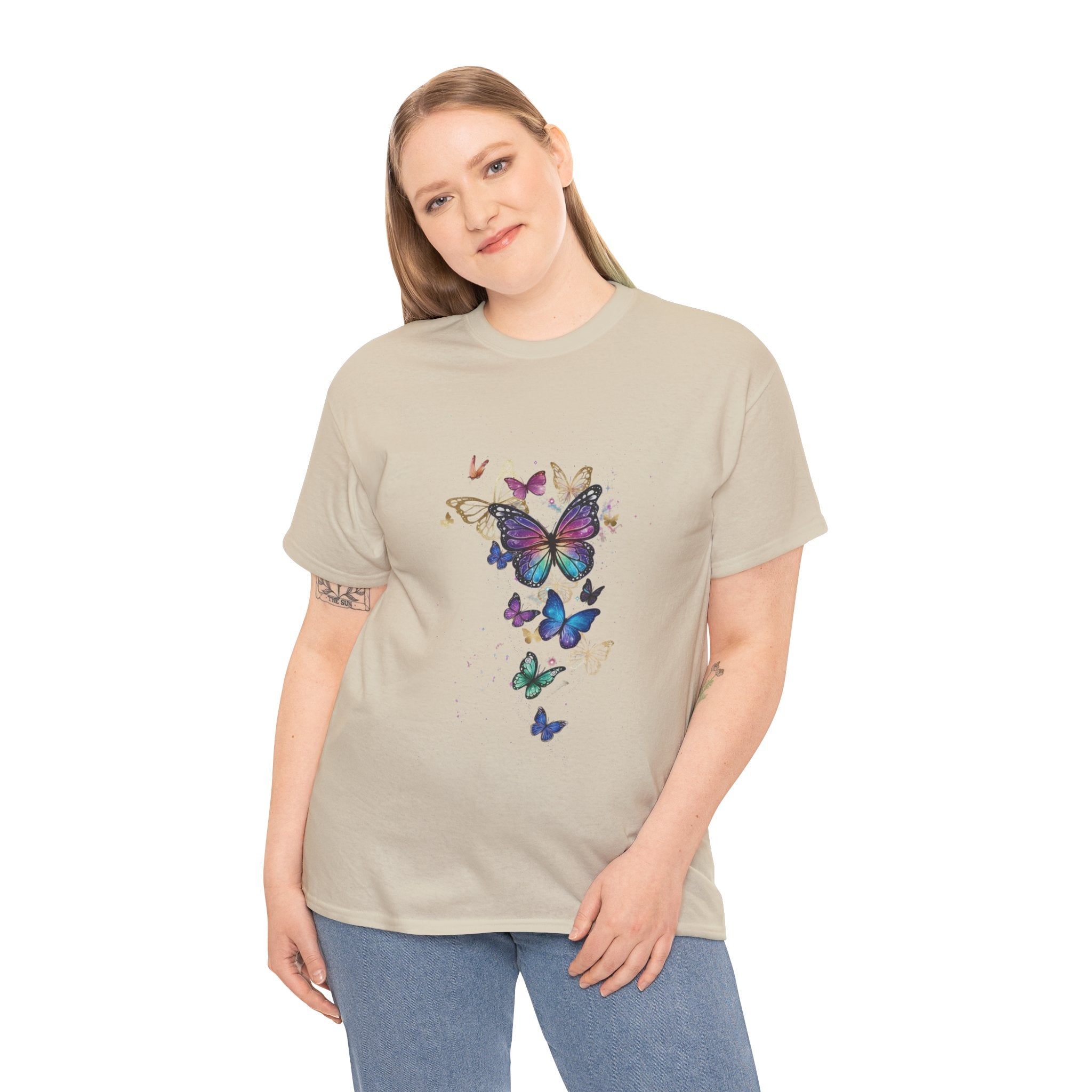 Butterfly Cascade Women's Graphic T-Shirt — DTG Floral Flutter Print