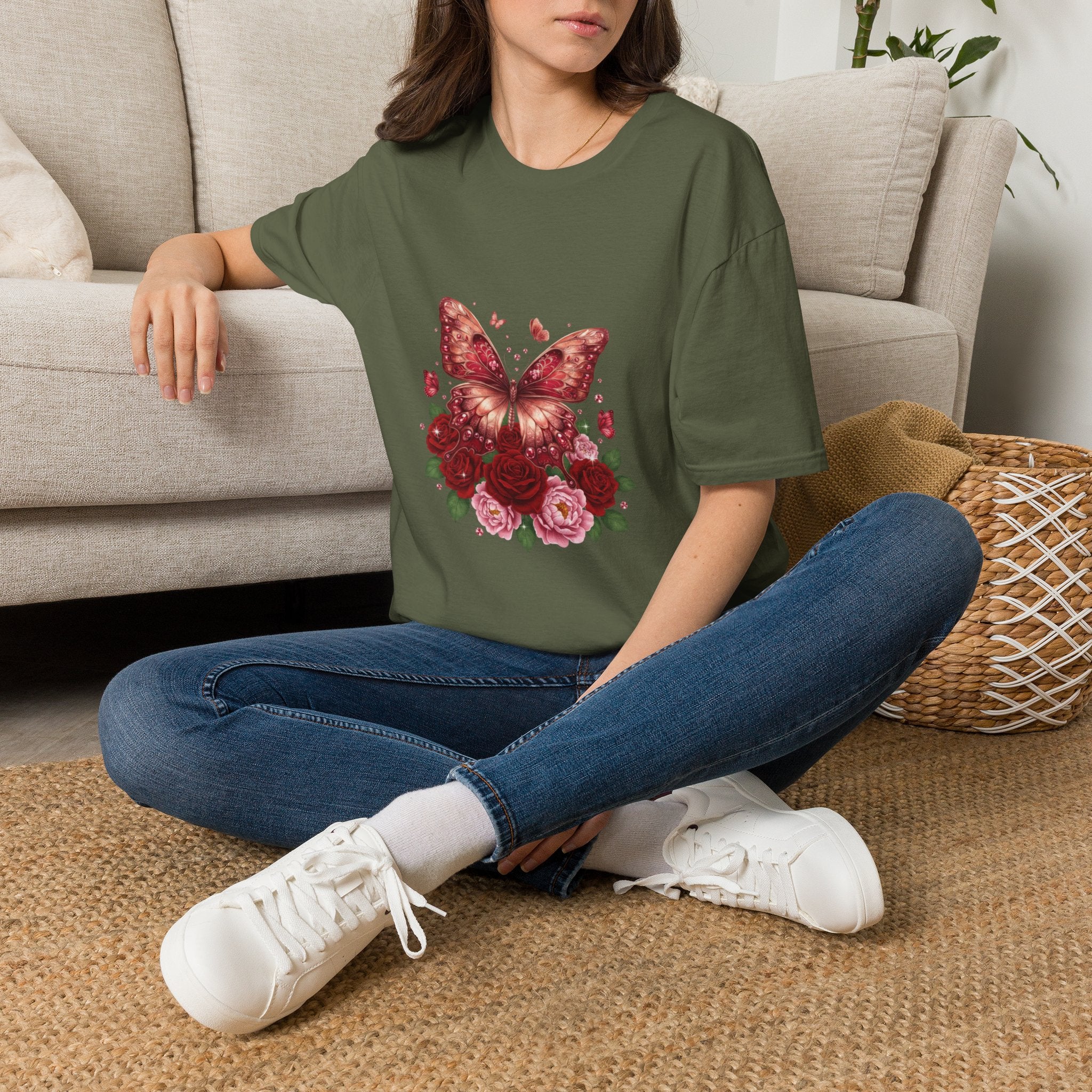 Women's Butterfly Rose T-Shirt — Vintage Floral Graphic Tee
