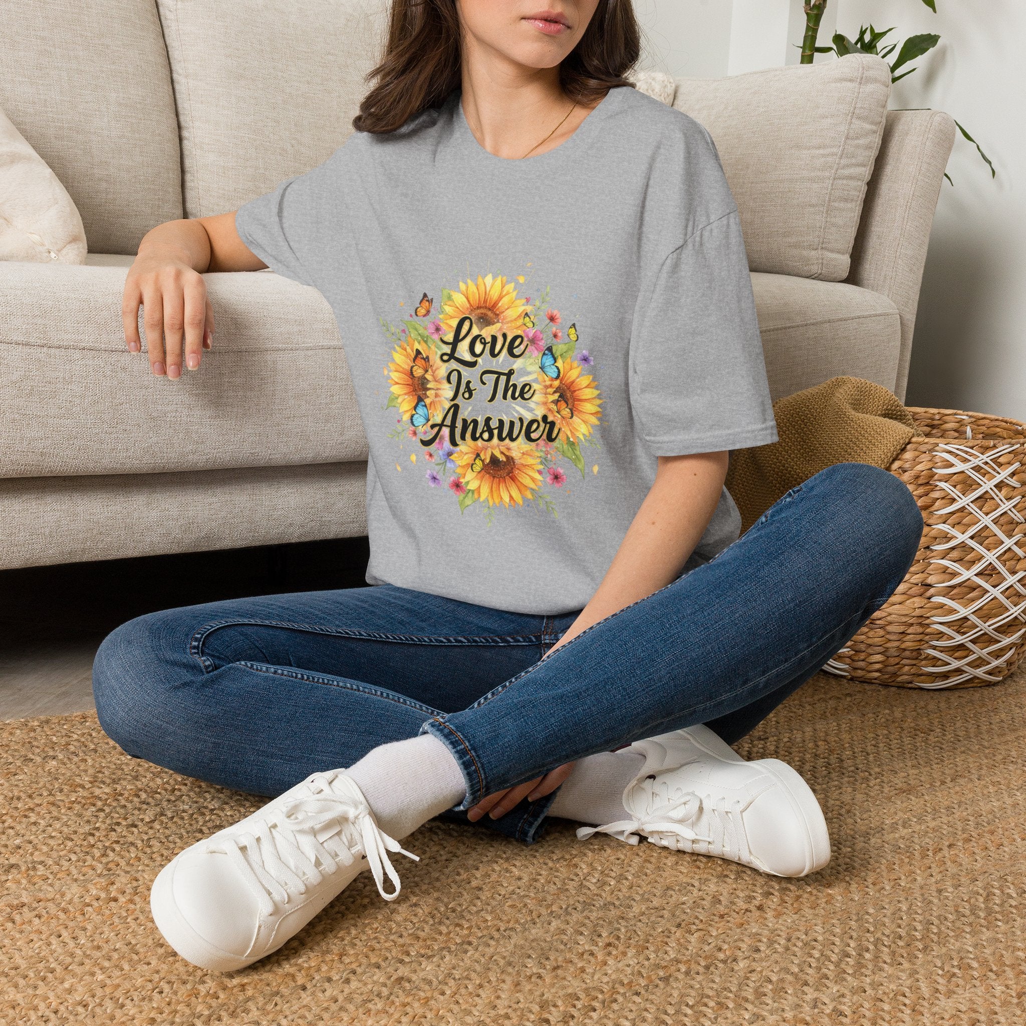 Women's Graphic T-Shirt — Sunflower & Butterfly Print