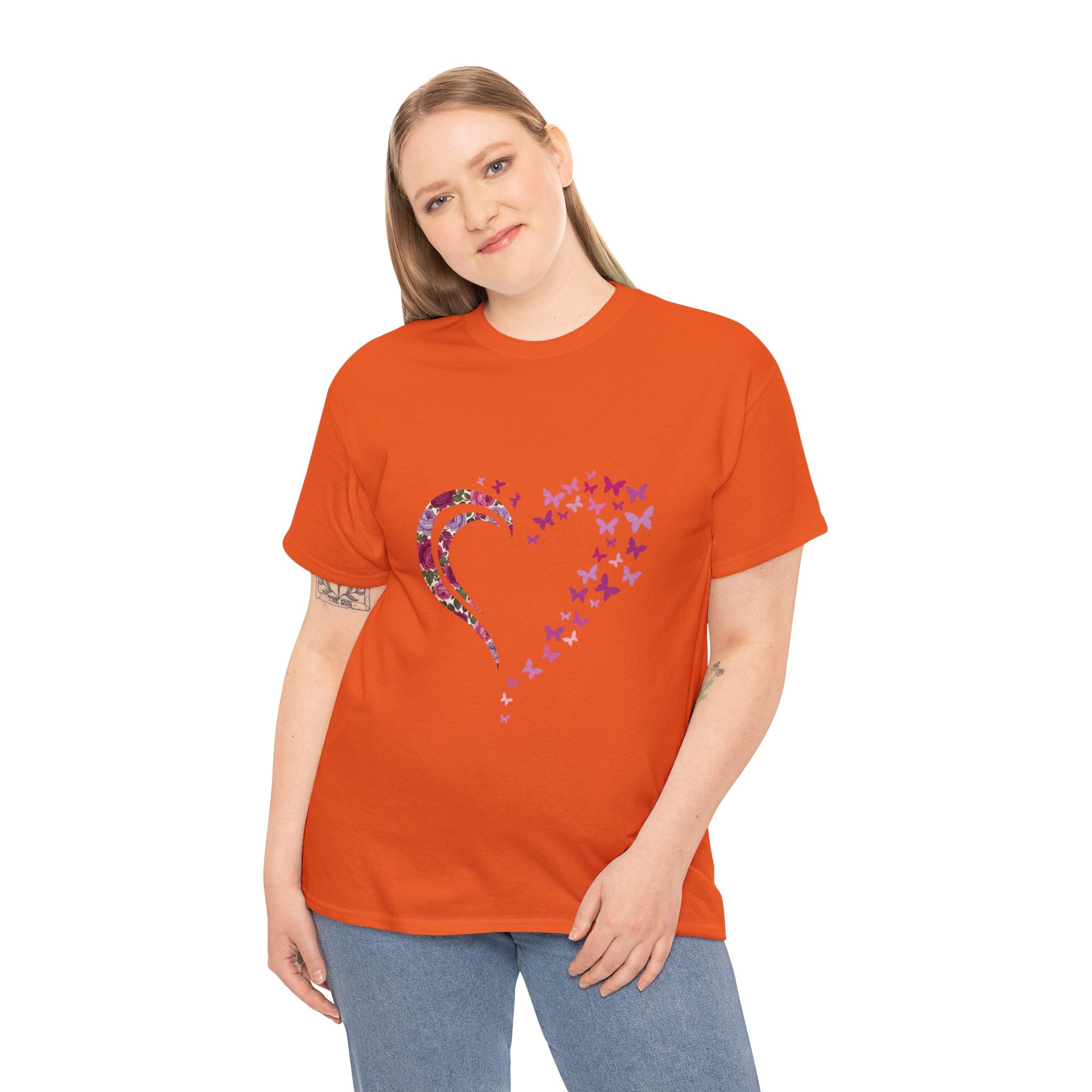 Butterfly Heart Tee — Women's Floral Heart Graphic T-Shirt