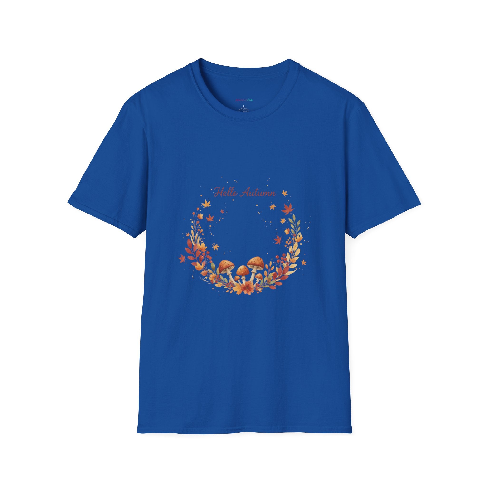 'Hello Autumn' Mushroom & Leaf Wreath T-Shirt — Cozy Fall Graphic Tee