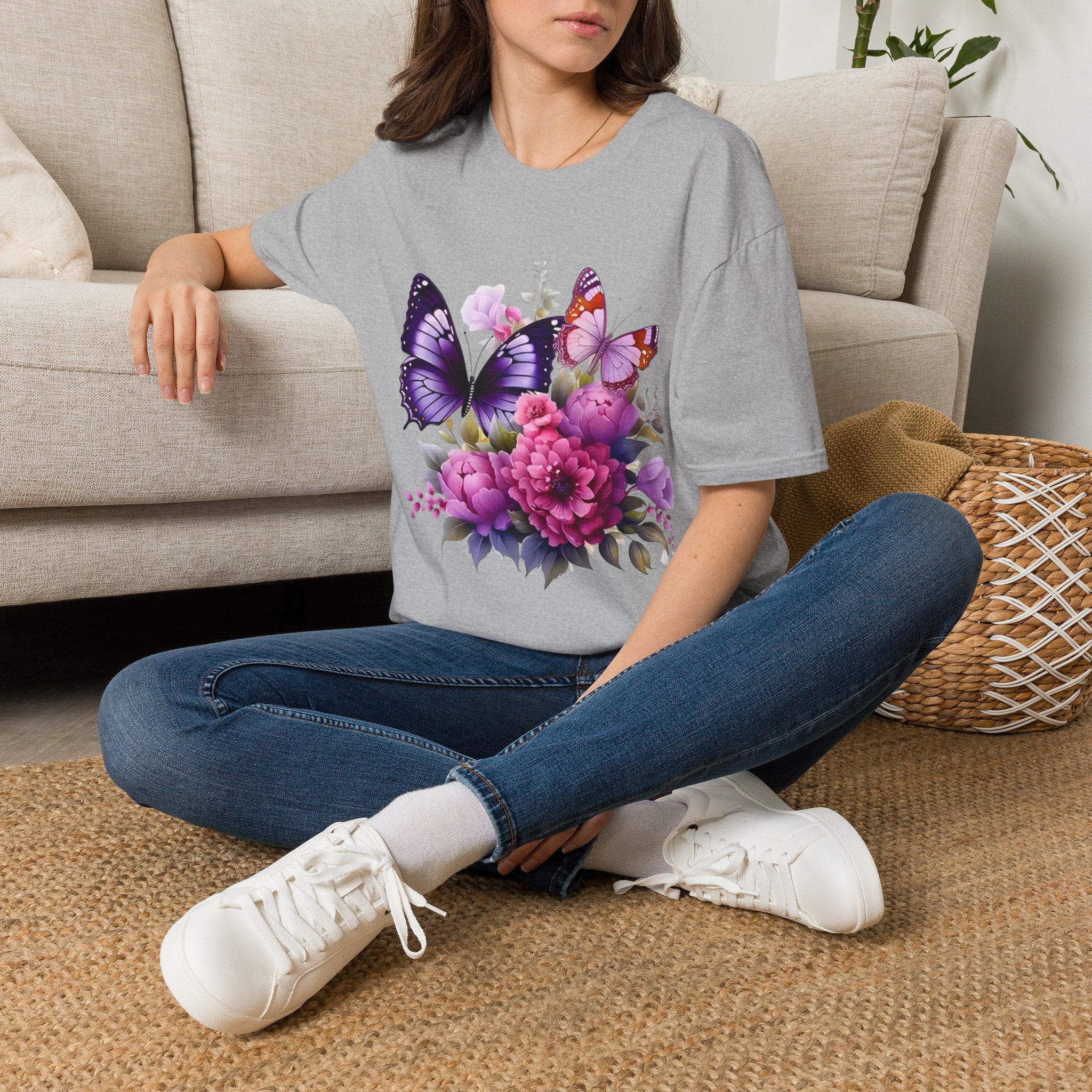 Butterfly Bouquet Women's T-Shirt — Purple Floral Graphic Tee