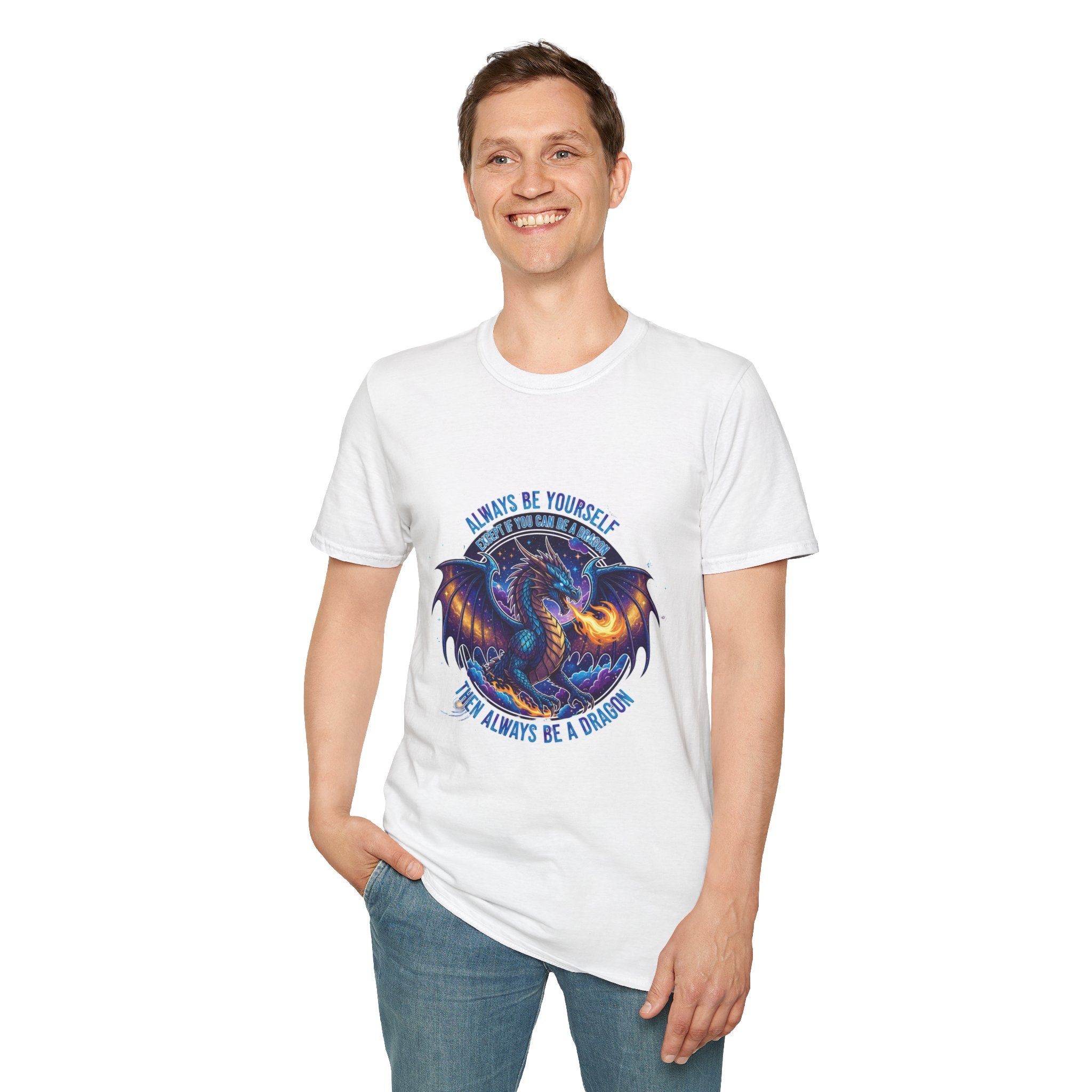 Dragon Graphic Men's T-Shirt | "Always Be Yourself Unless You Can Be a Dragon" | DTG Fantasy Tee