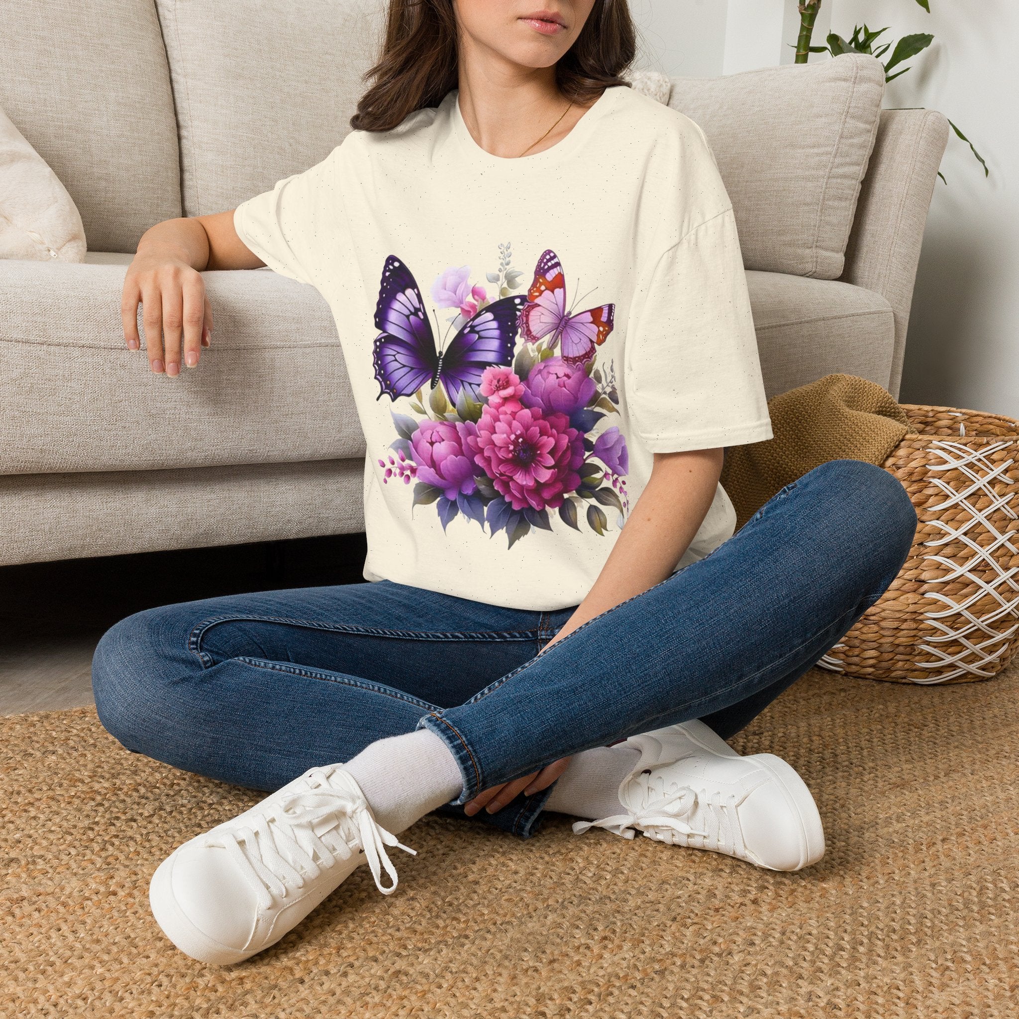 Butterfly Bouquet Women's T-Shirt — Purple Floral Graphic Tee