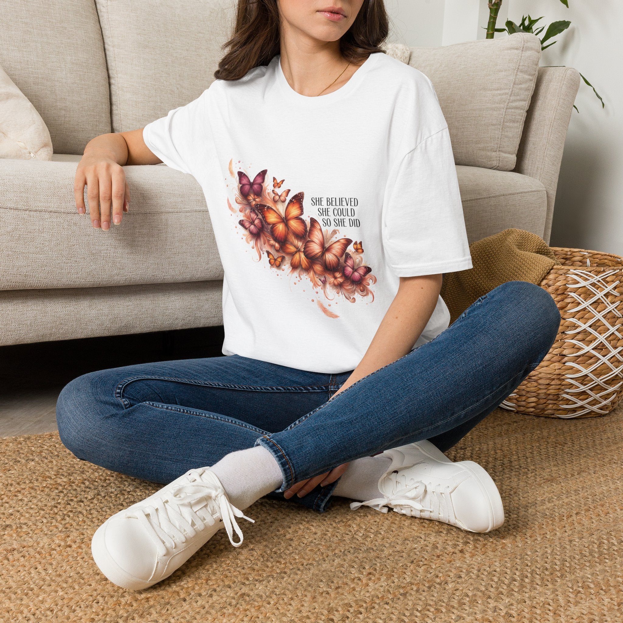 Butterfly Motivational T-Shirt — She Believed She Could So She Did