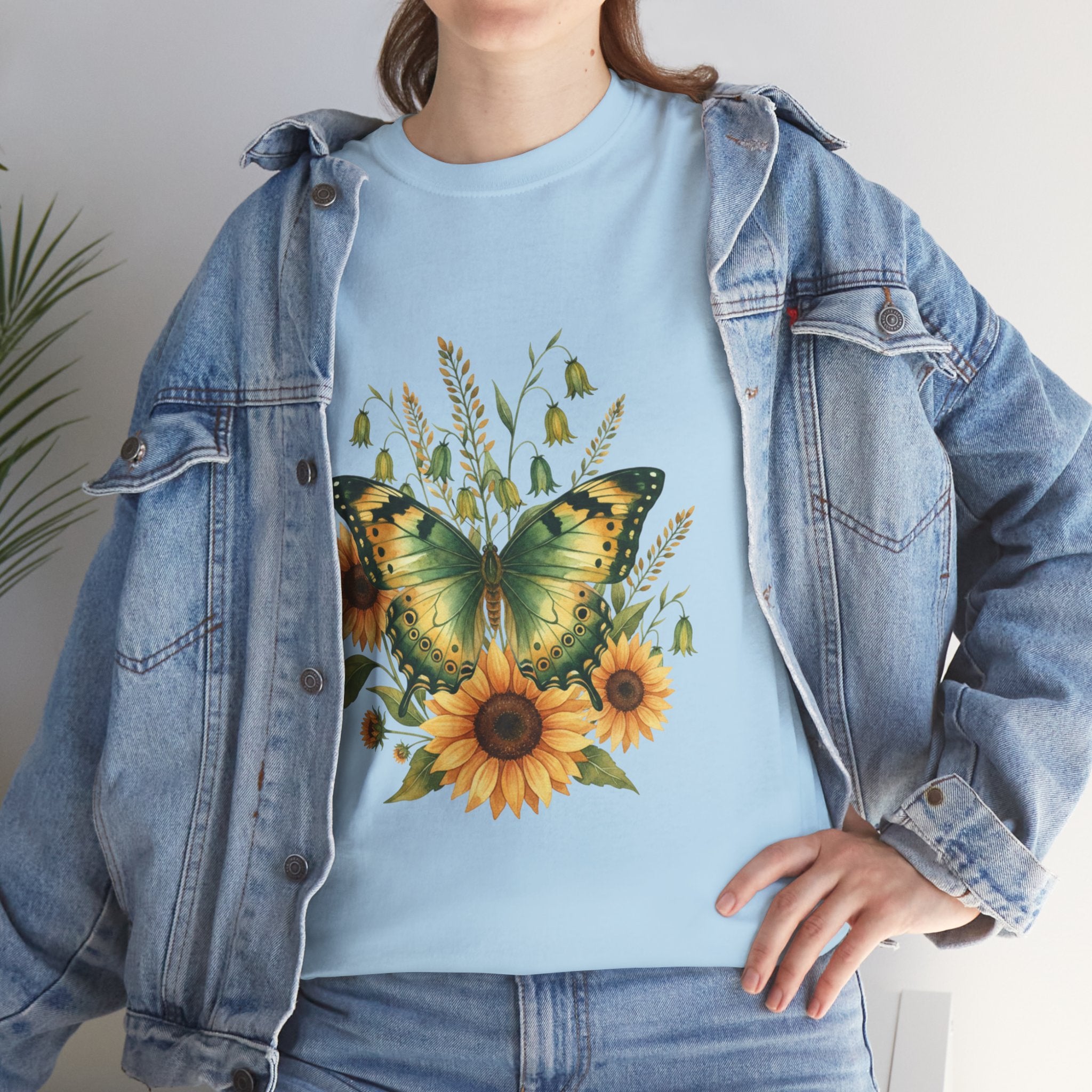 Butterfly & Sunflower Tee — Women's Nature Floral Graphic T-Shirt