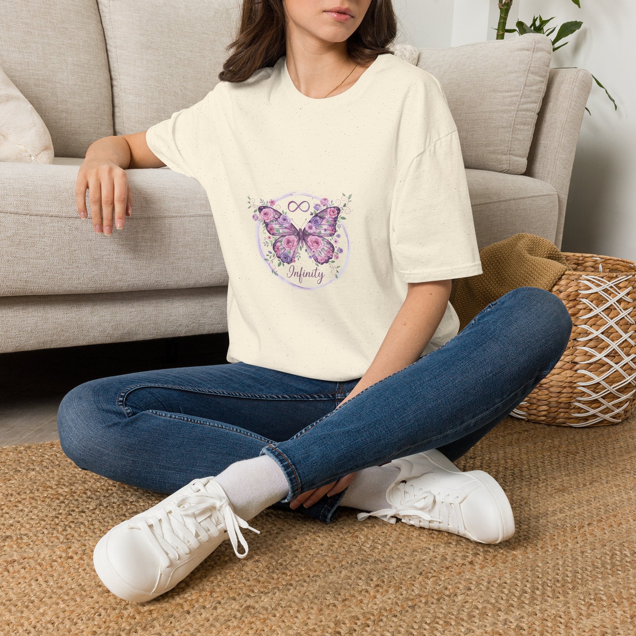 Butterfly Infinity Women's T-Shirt | DTG-Printed Purple Floral & Infinity Design Tee