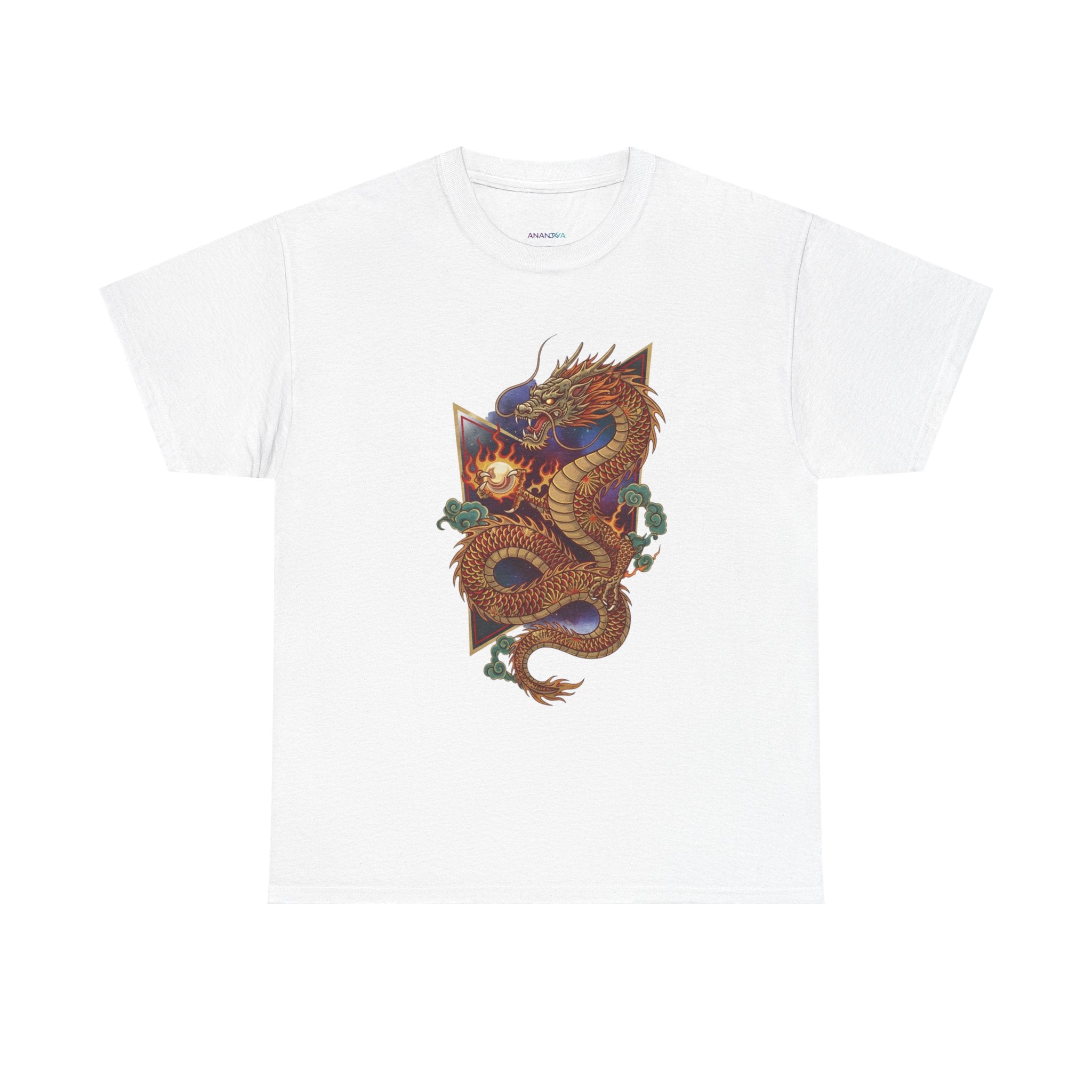 Dragon Graphic Men's T-Shirt — DTG Printed Vintage Gold Oriental Cotton Tee