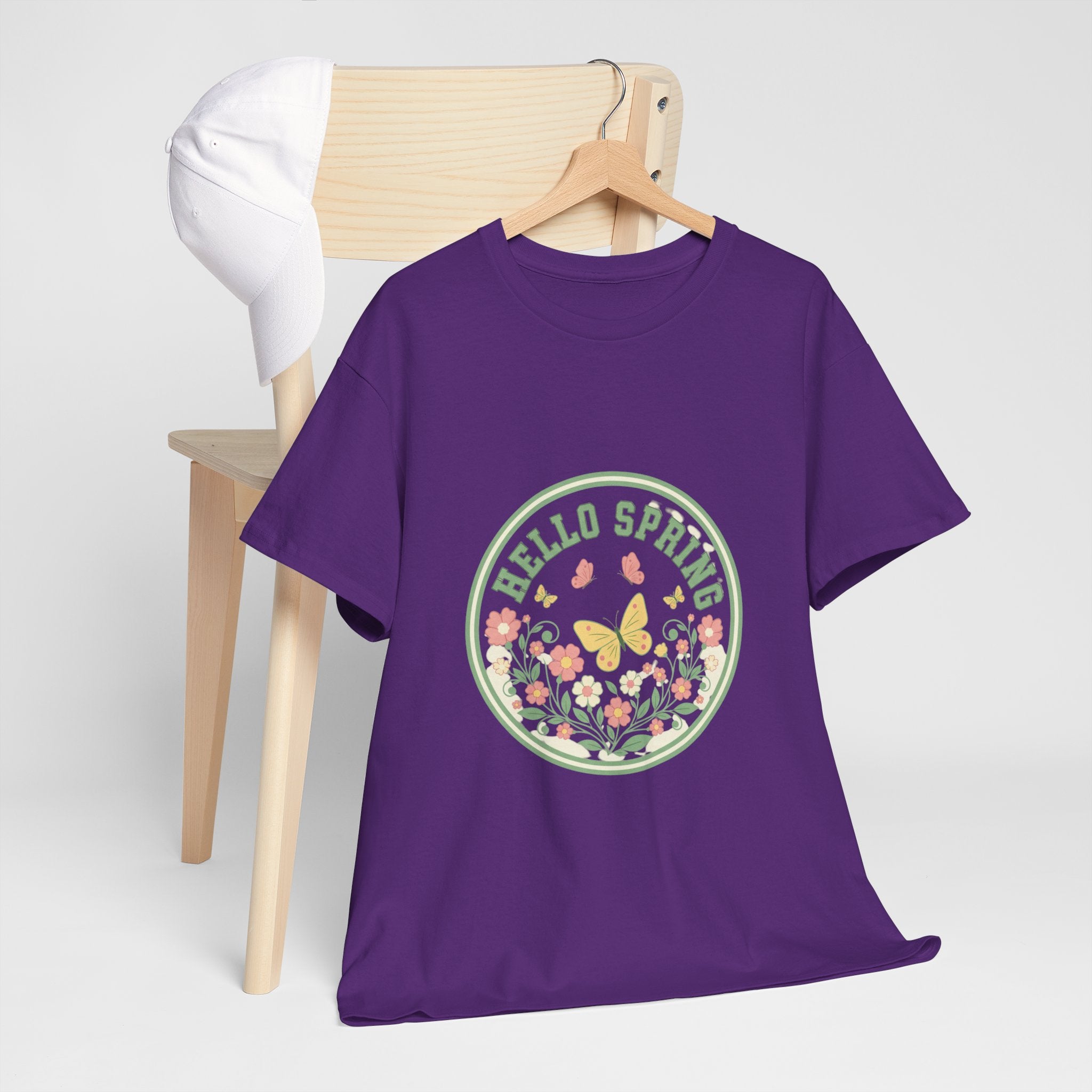 Hello Spring Women's Heavy Cotton Tee - Floral Design for Spring Celebrations