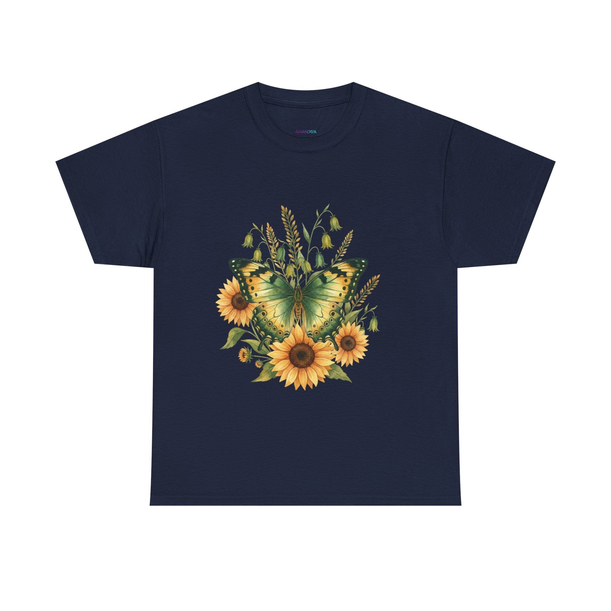 Butterfly & Sunflower Tee — Women's Nature Floral Graphic T-Shirt
